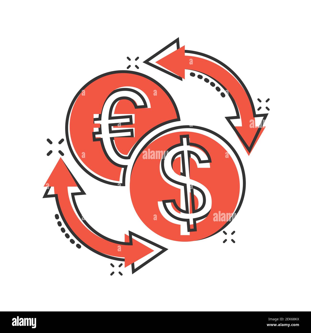 Icona di cambio valuta in stile comico. Dollaro euro trasferimento cartoon  illustrazione vettoriale su sfondo bianco isolato. Effetto di splash del  processo finanziario Immagine e Vettoriale - Alamy