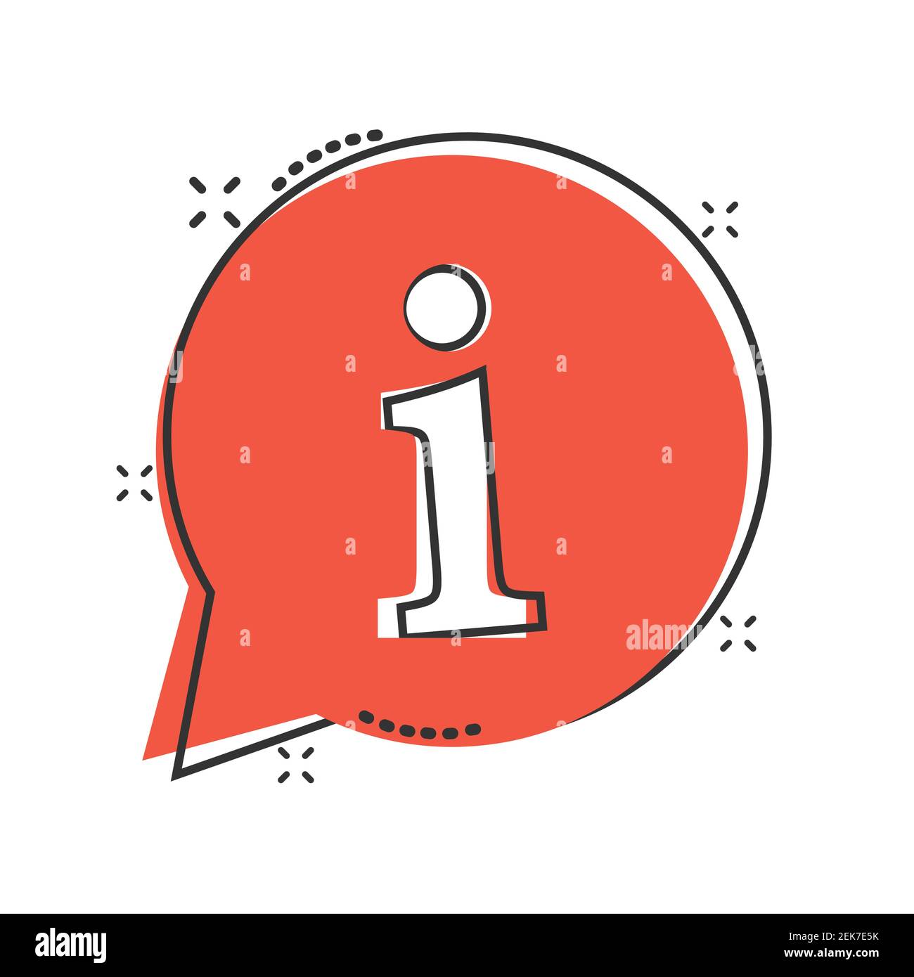 Icona delle informazioni in stile fumetto. FAQ guida illustrazione vettoriale cartoon su sfondo bianco isolato. Concetto aziendale di effetto splash dell'helpdesk. Illustrazione Vettoriale