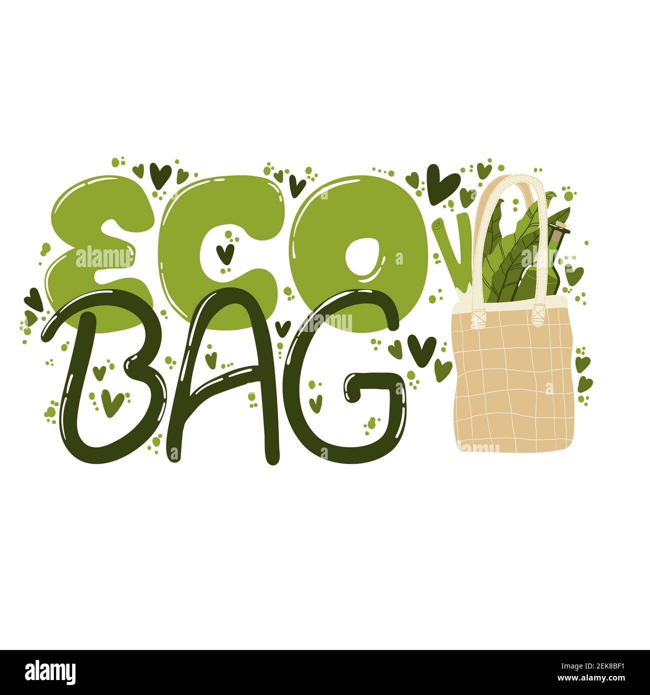 Eco borsa slogan scritto a mano. Composizioni con scritte e illustrazione di stile di vita senza sprechi. Tipografia moderna per scegliere la vita eco-friendly Illustrazione Vettoriale