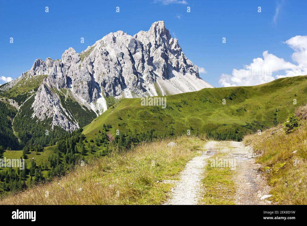 Crode dei Longerin con strada rurale - Alpi Carniche OR Karnische Alpen - Dolomiti - Italia Foto Stock