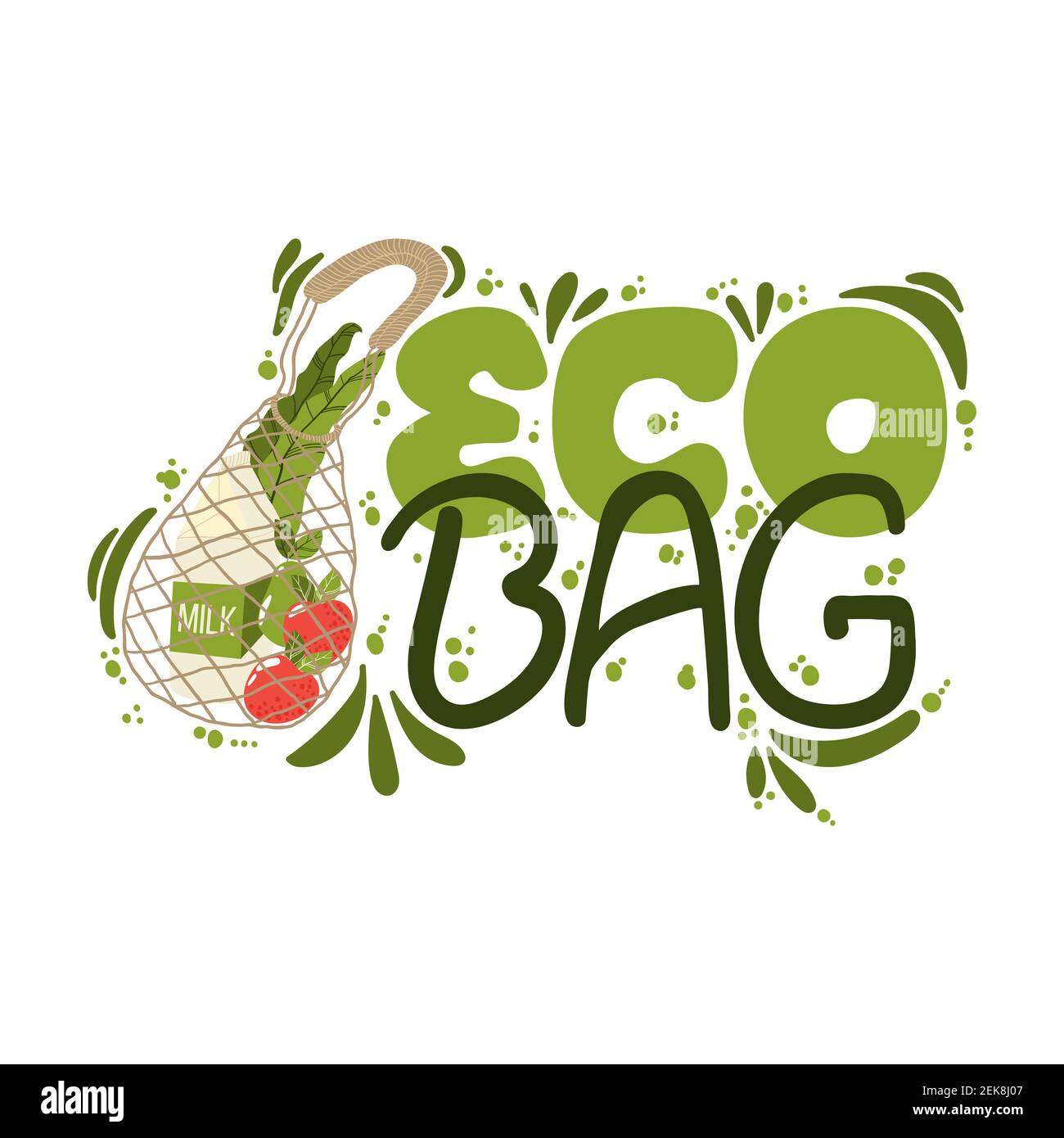 Eco borsa slogan scritto a mano. Composizioni con scritte e illustrazione di stile di vita senza sprechi. Tipografia moderna per scegliere la vita eco-friendly Illustrazione Vettoriale