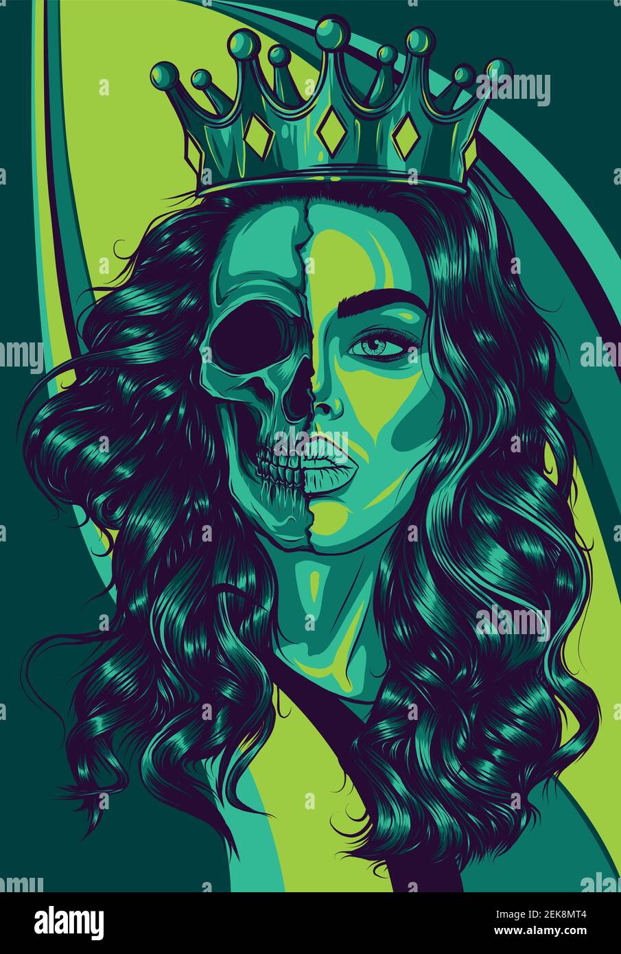 Cranio ragazza con una corona. Disegno grafico vettoriale Illustrazione Vettoriale