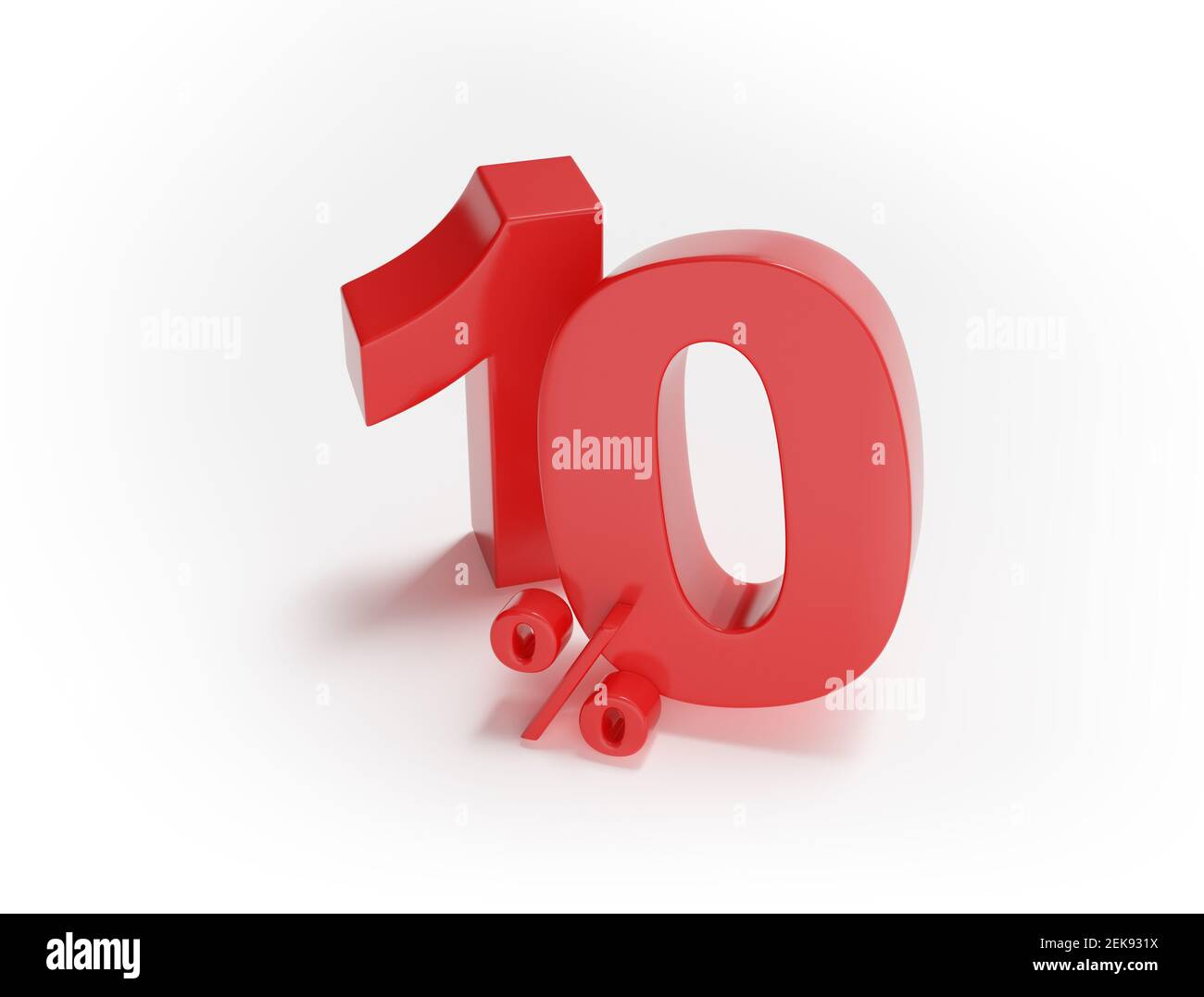 10% di sconto sulla vendita. Cento e cinque per cento di rosso isolato su sfondo bianco. rendering 3d. Illustrazione per la pubblicità. Foto Stock