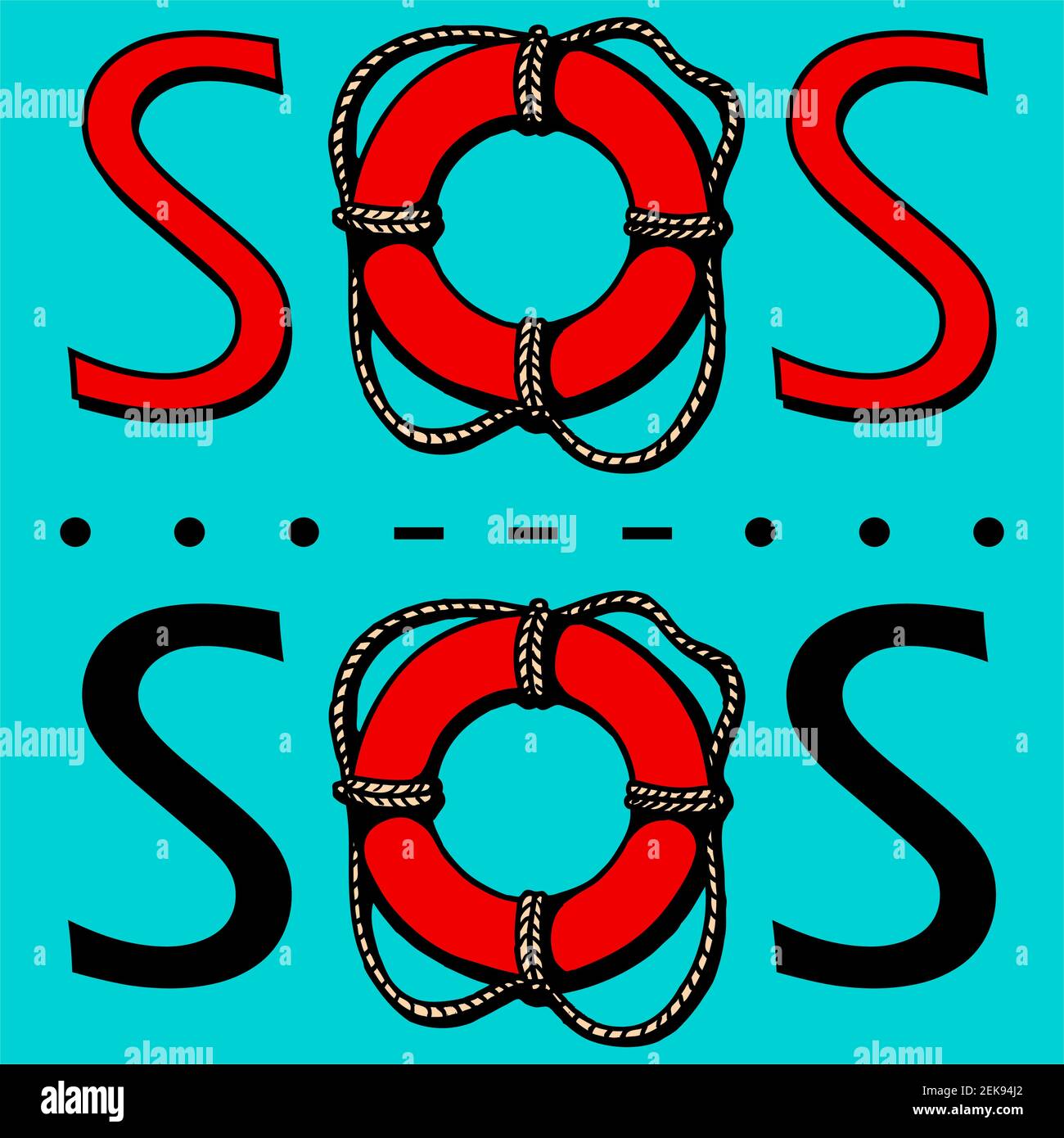 SOS. Il segnale internazionale di soccorso in telegrafia utilizzando il codice Morse. Illustrazione Vettoriale