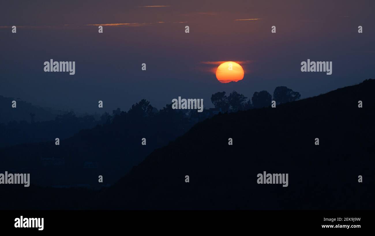 Tramonto blu su Griffith Park, Los Angeles, California Foto Stock