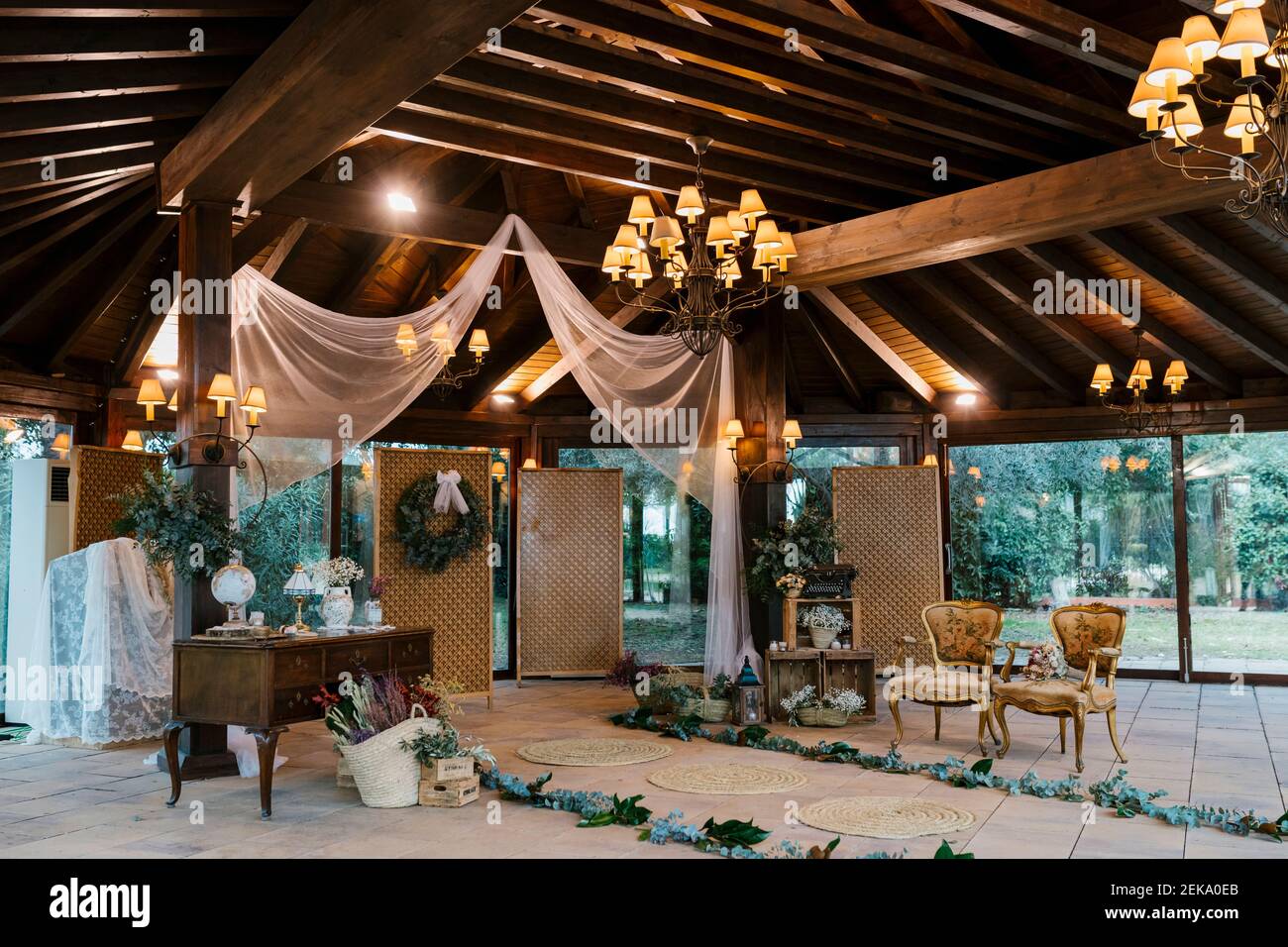 Decorazioni per matrimoni al banchetto Foto Stock