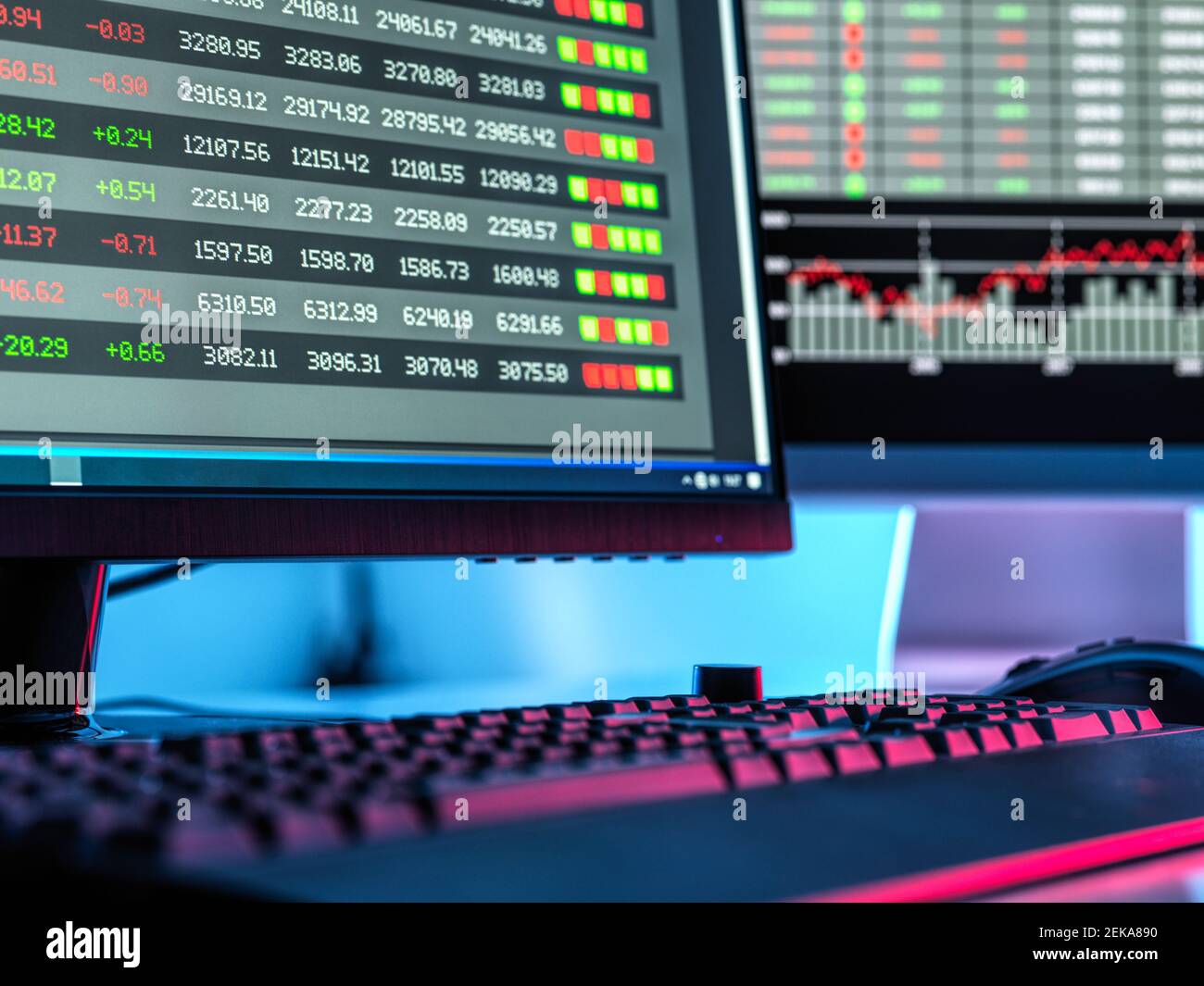 Monitor per computer che visualizza i dati del mercato azionario Foto Stock