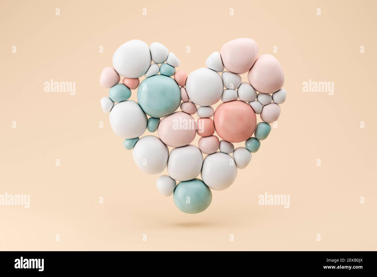 Rappresentazione tridimensionale del cuore galleggiante in color pastello sfere Foto Stock