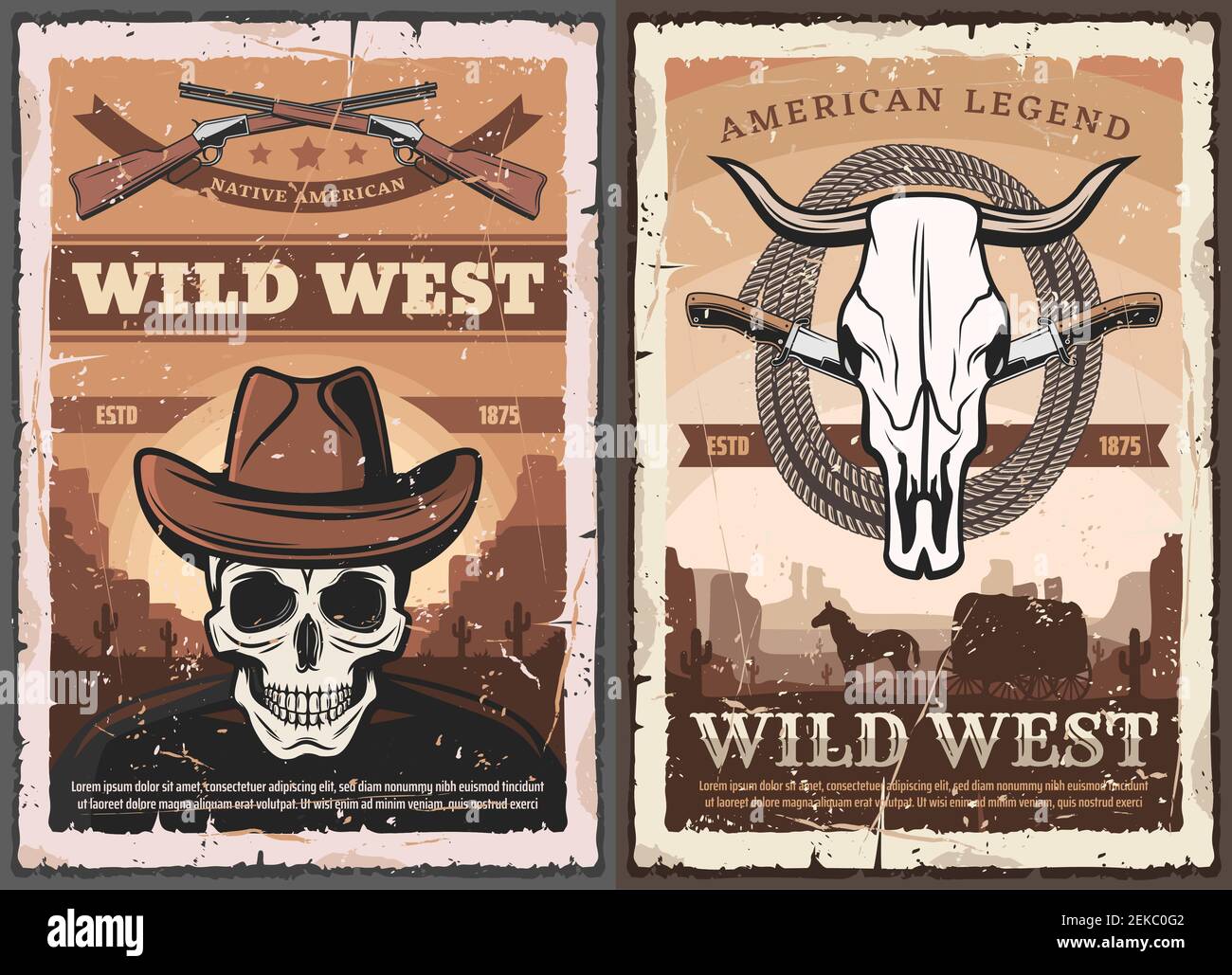 Manifesto d'epoca Wild West American Western. Cranio scheletro