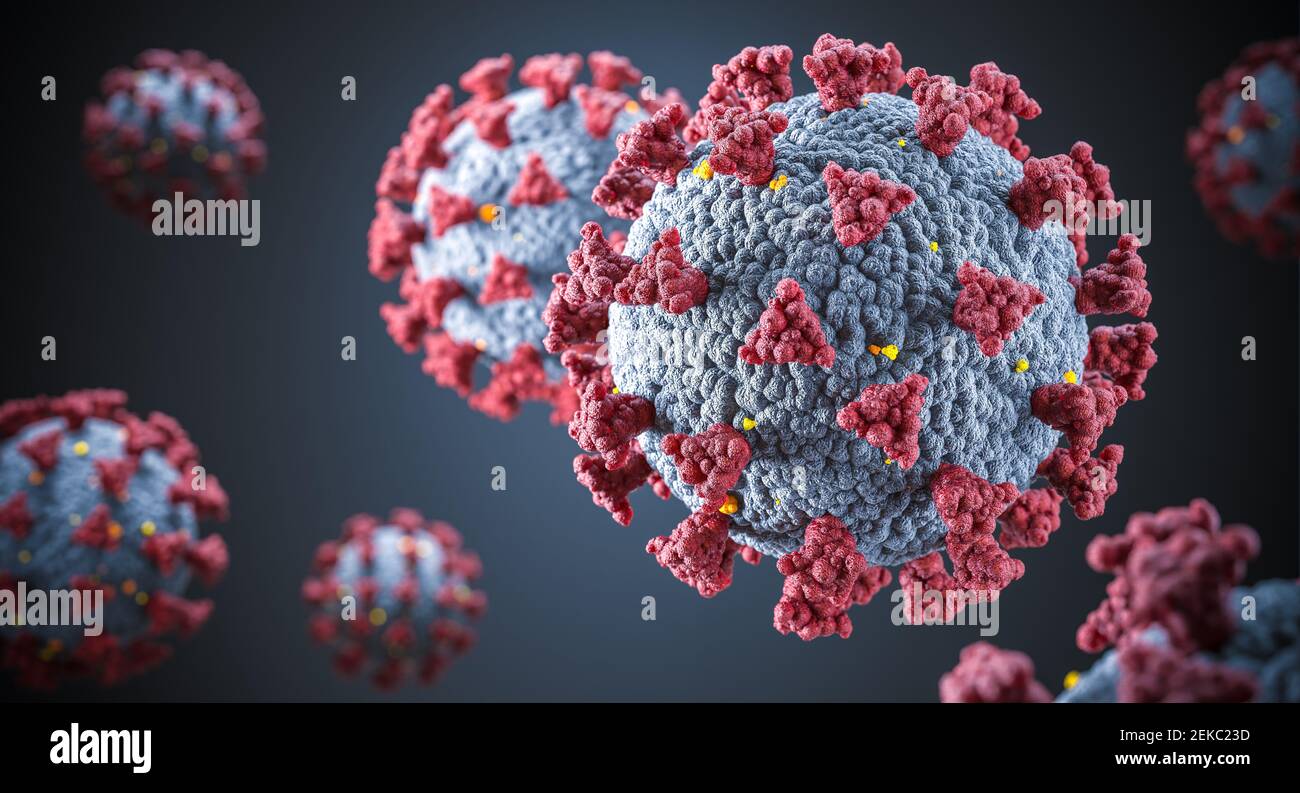 dettaglio del virus covid-19. concetto di infezione ed epidemia. rendering 3d. Foto Stock