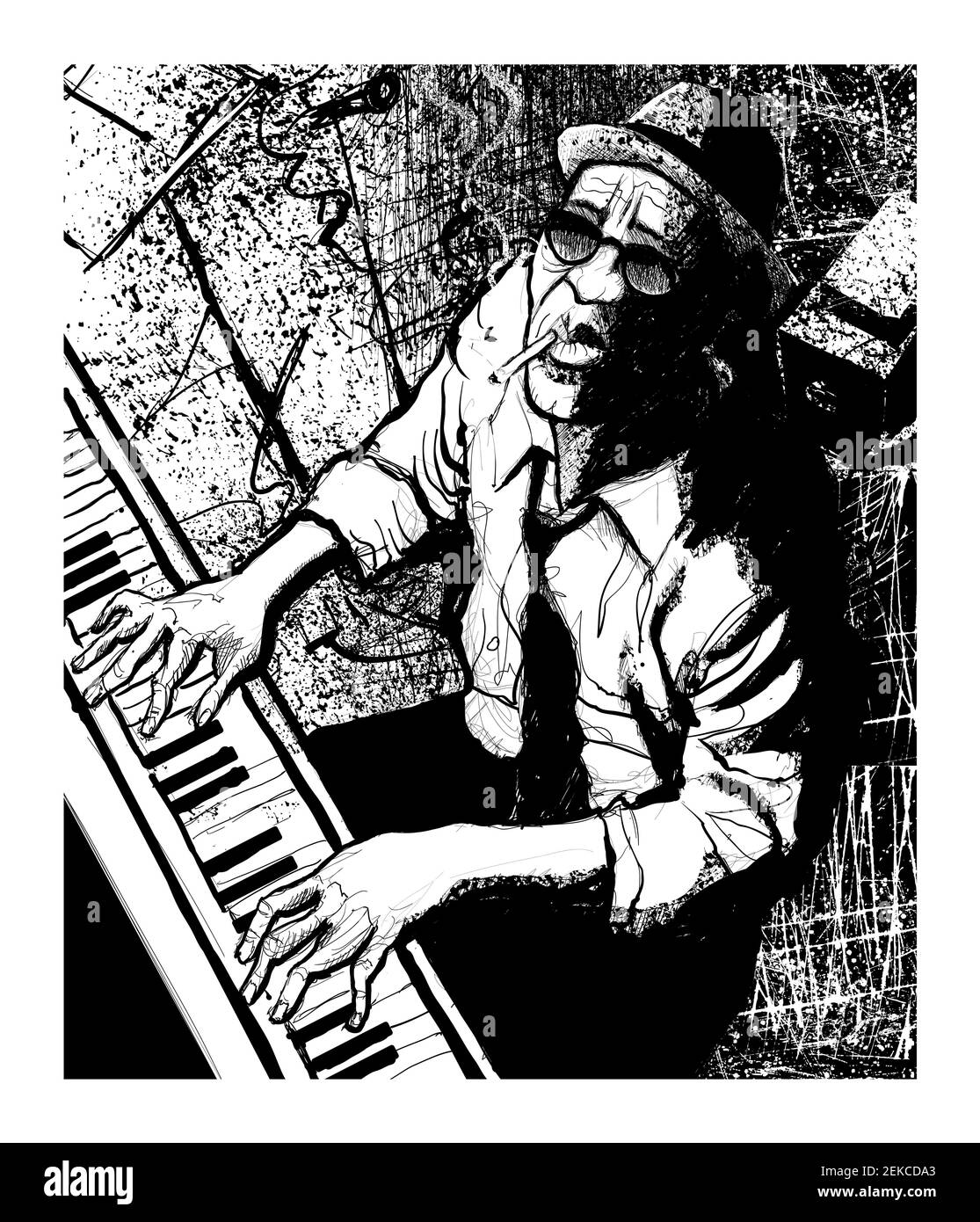 Piano jazz - pratica pianista maschile - illustrazione vettoriale Illustrazione Vettoriale