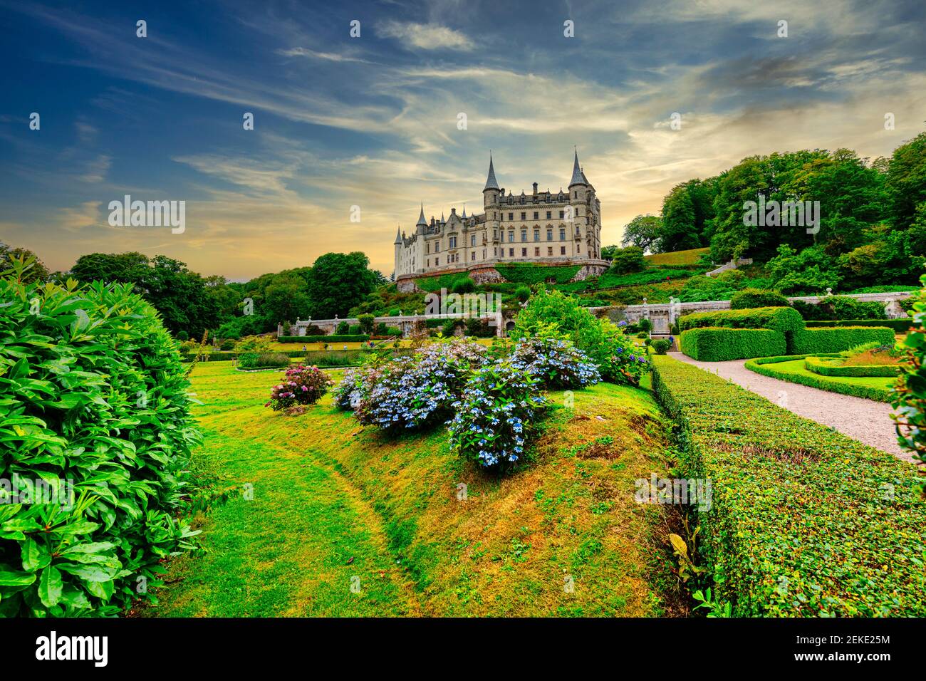 Dunrobin Castle. Sede familiare del conte di Sutherland con 189 camere è la più grande casa nelle Highlands settentrionali, Golspie, Scozia Foto Stock