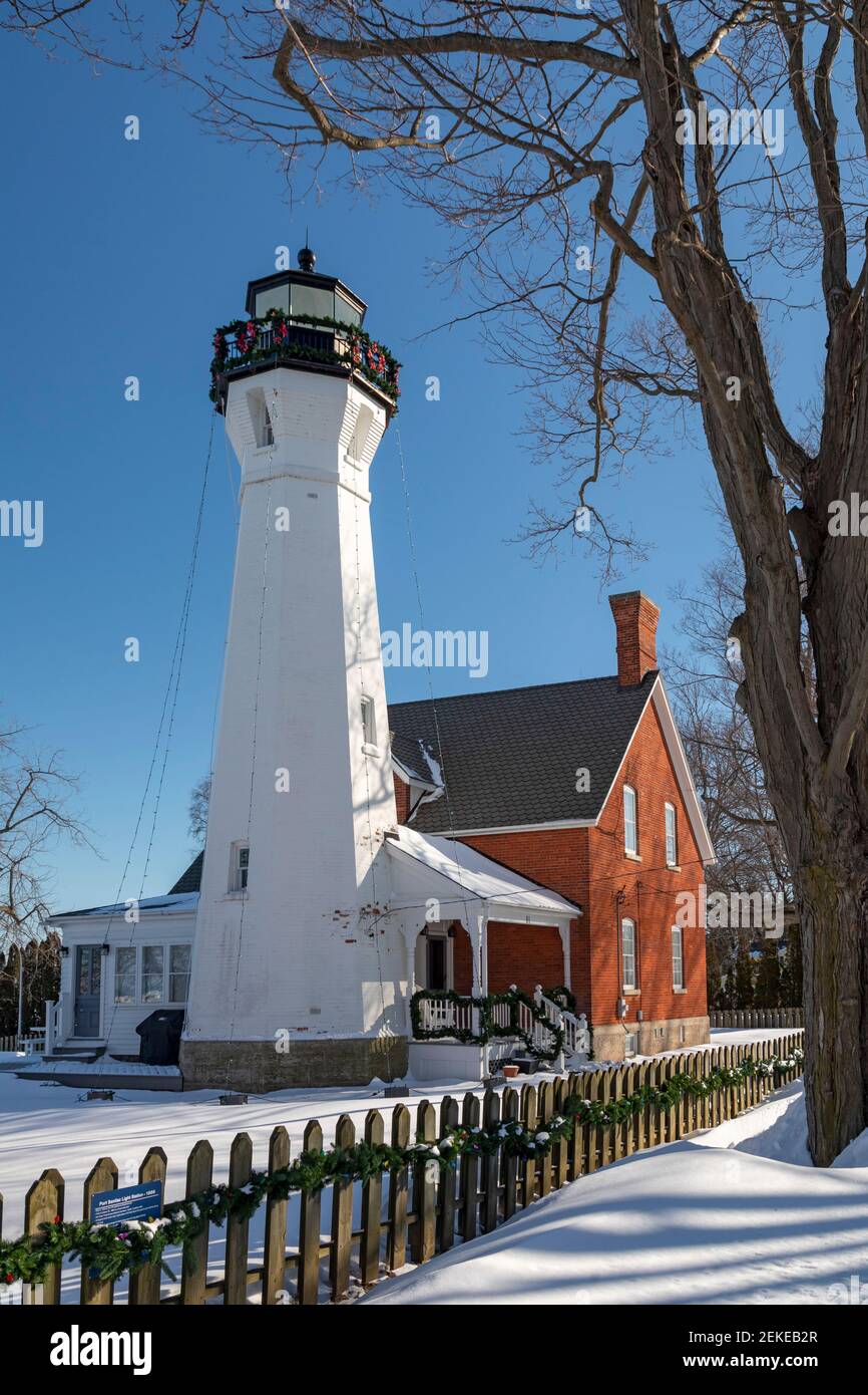 Port Sanilac, Michigan - il faro di Port Sanilac sul lago Huron. Foto Stock Port Sanilac, Michigan - il faro di Port Sanilac sul lago Huron. Foto Stock