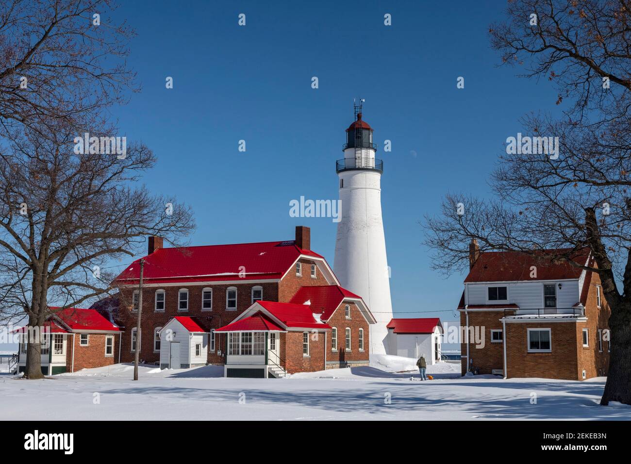 Port Huron, Michigan - il faro di Fort Gratiot. Costruito nel 1829 per segnare l'ingresso al fiume St Clair dal lago Huron, è il più antico faro Foto Stock