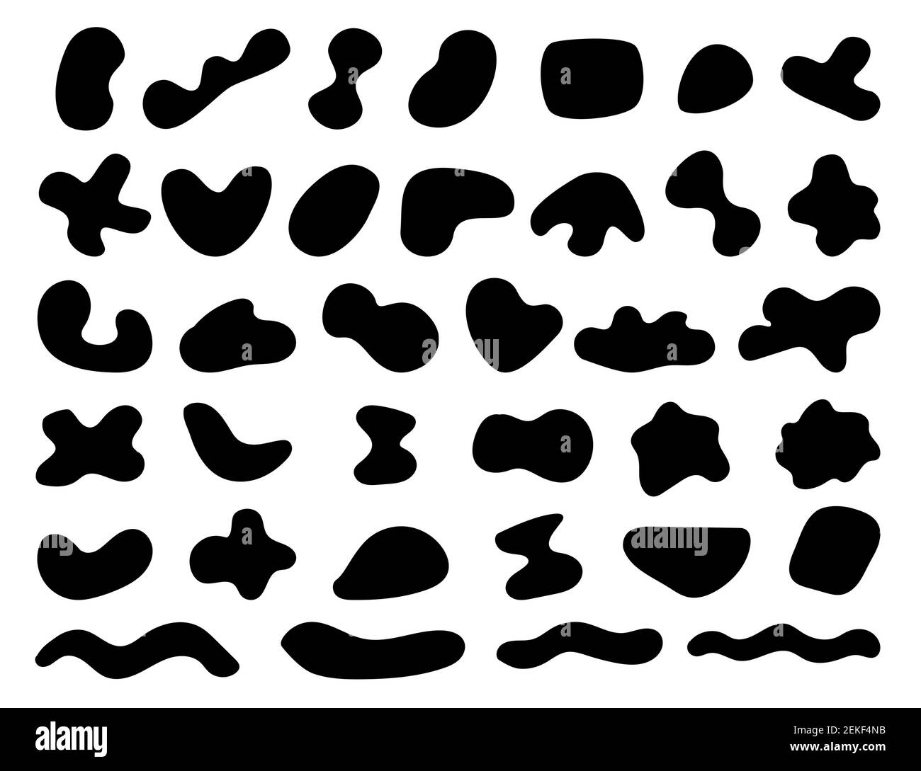 Forma blob. Vettore astratto Splodge forme nere minime. Vernice a inchiostro nero. Design organico irregolare Illustrazione Vettoriale