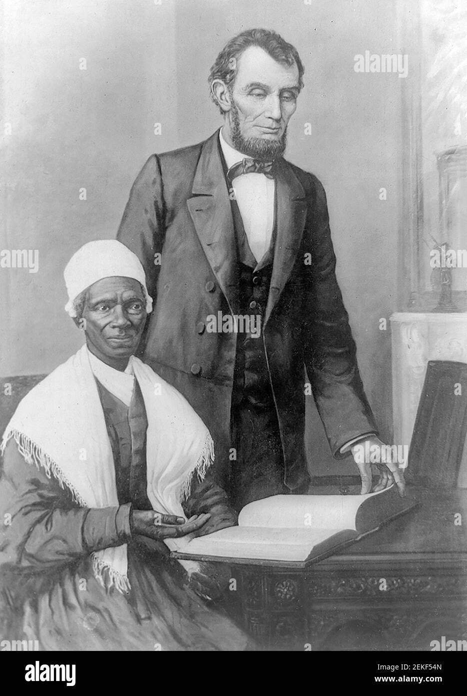 Abraham Lincoln mostrando la verità di soggiorno la Bibbia presentata dalla gente colorata di Baltimora, Palazzo esecutivo, Washington, D.C., ottobre 29, 1864 Foto Stock
