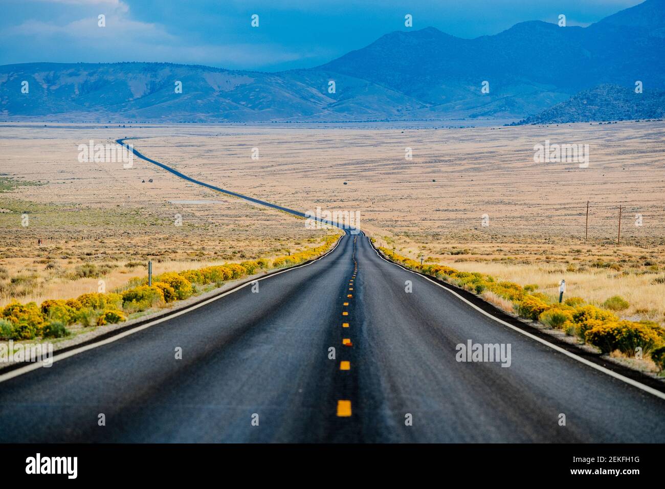 Autostrada attraverso il deserto, Great Basin National Park, Nevada, Stati Uniti Foto Stock