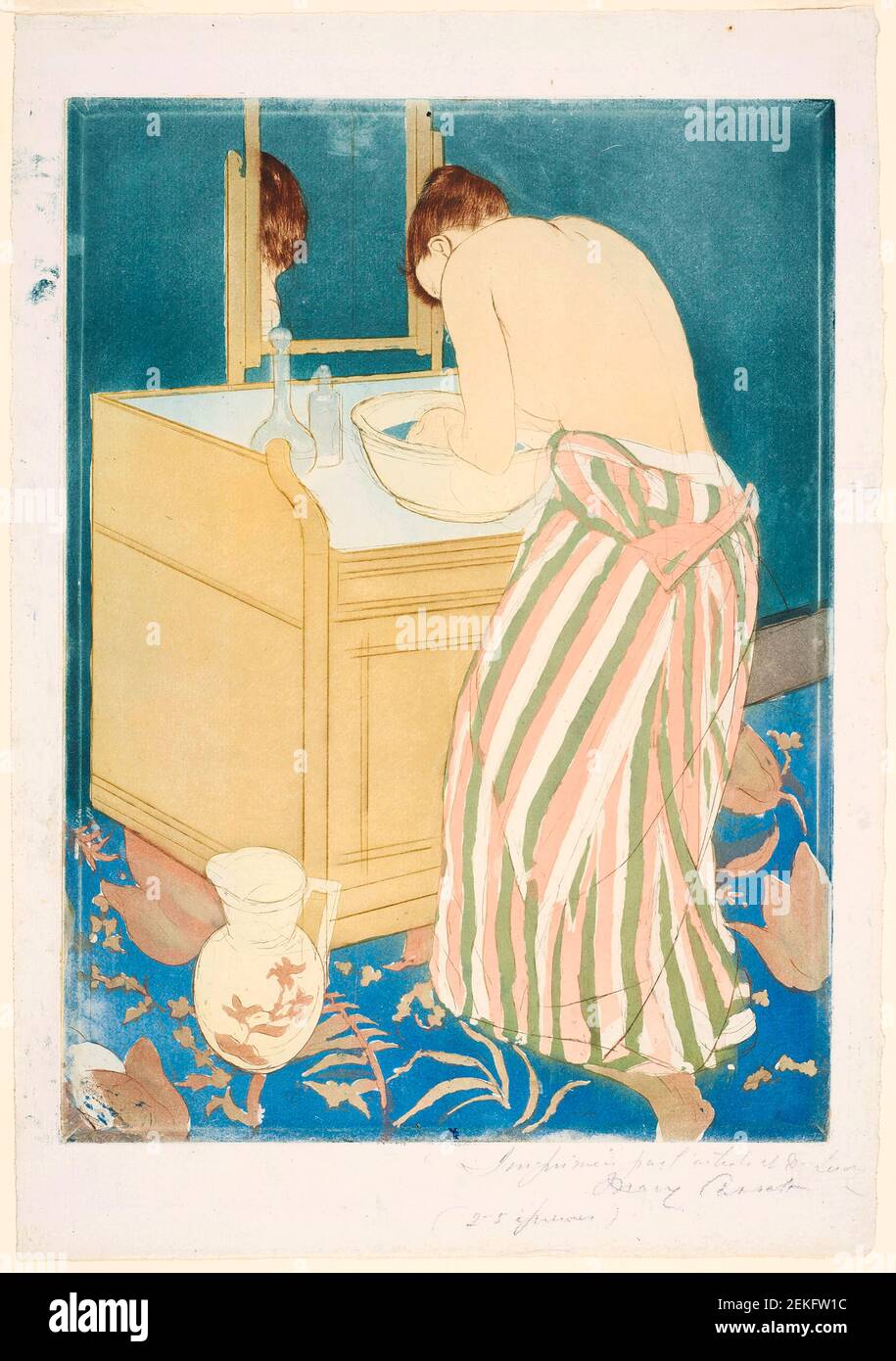 Mary Cassatt (1844-1926) 'Donna da bagno', colore acquatinto, con punto secco da tre piastre, su carta lat. Bianco, 1890/91 Foto Stock