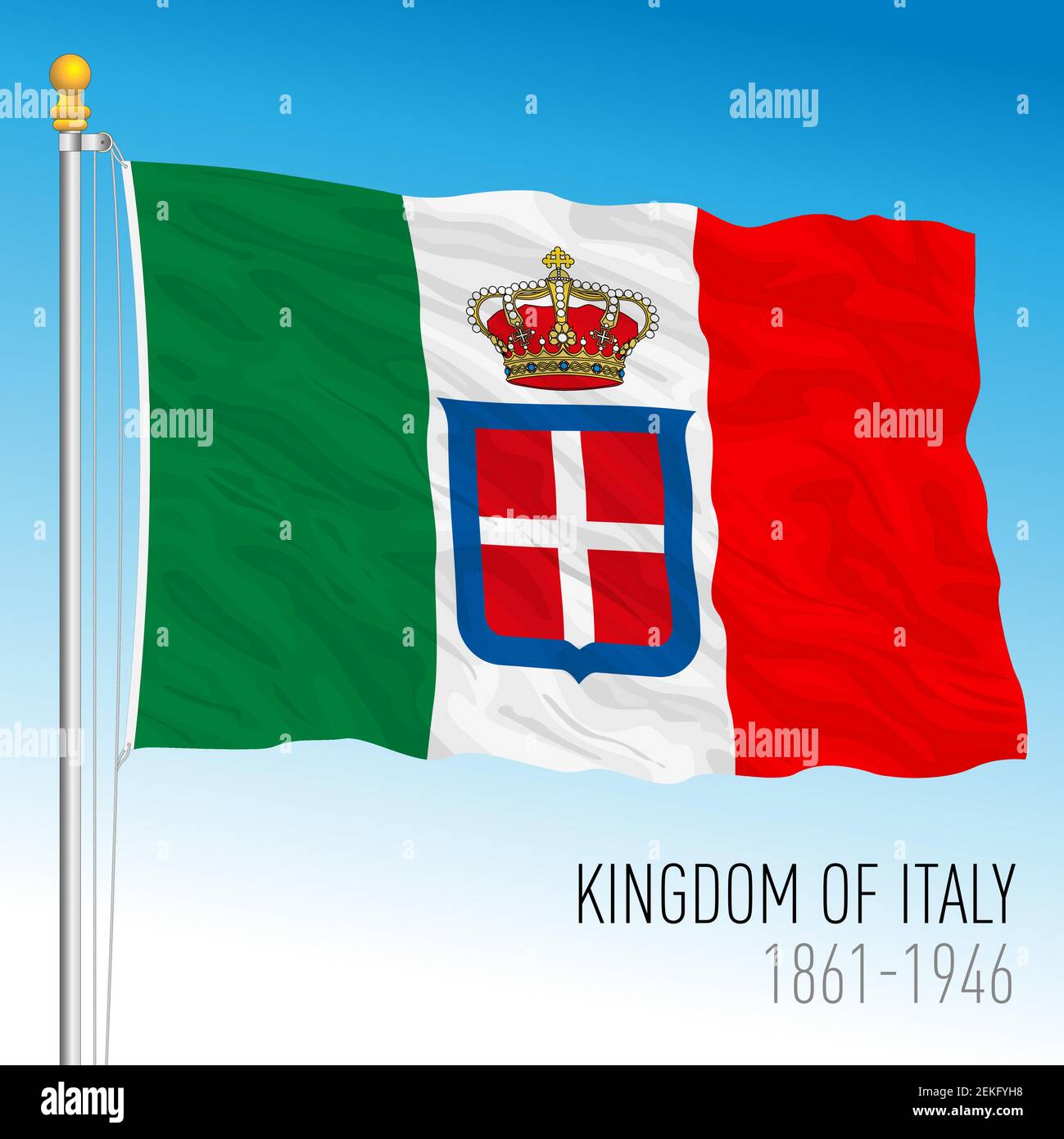 Bandiera storica della marina del Regno d'Italia, 1861 - 1946, illustrazione vettoriale Illustrazione Vettoriale