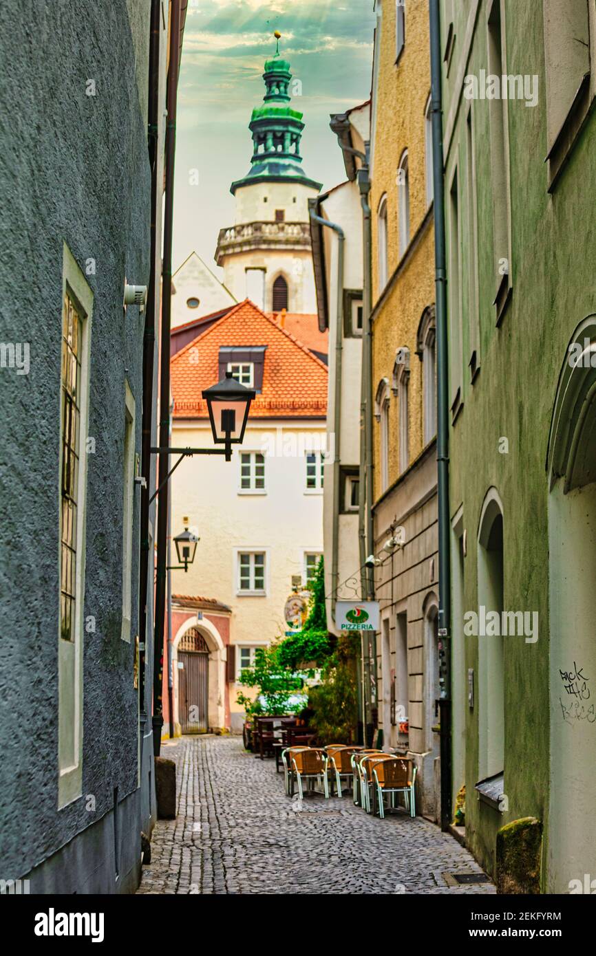 Città vecchia di Ratisbona, città medievale meglio conservata in Germania Baviera, fiume Danubio, Germania Foto Stock