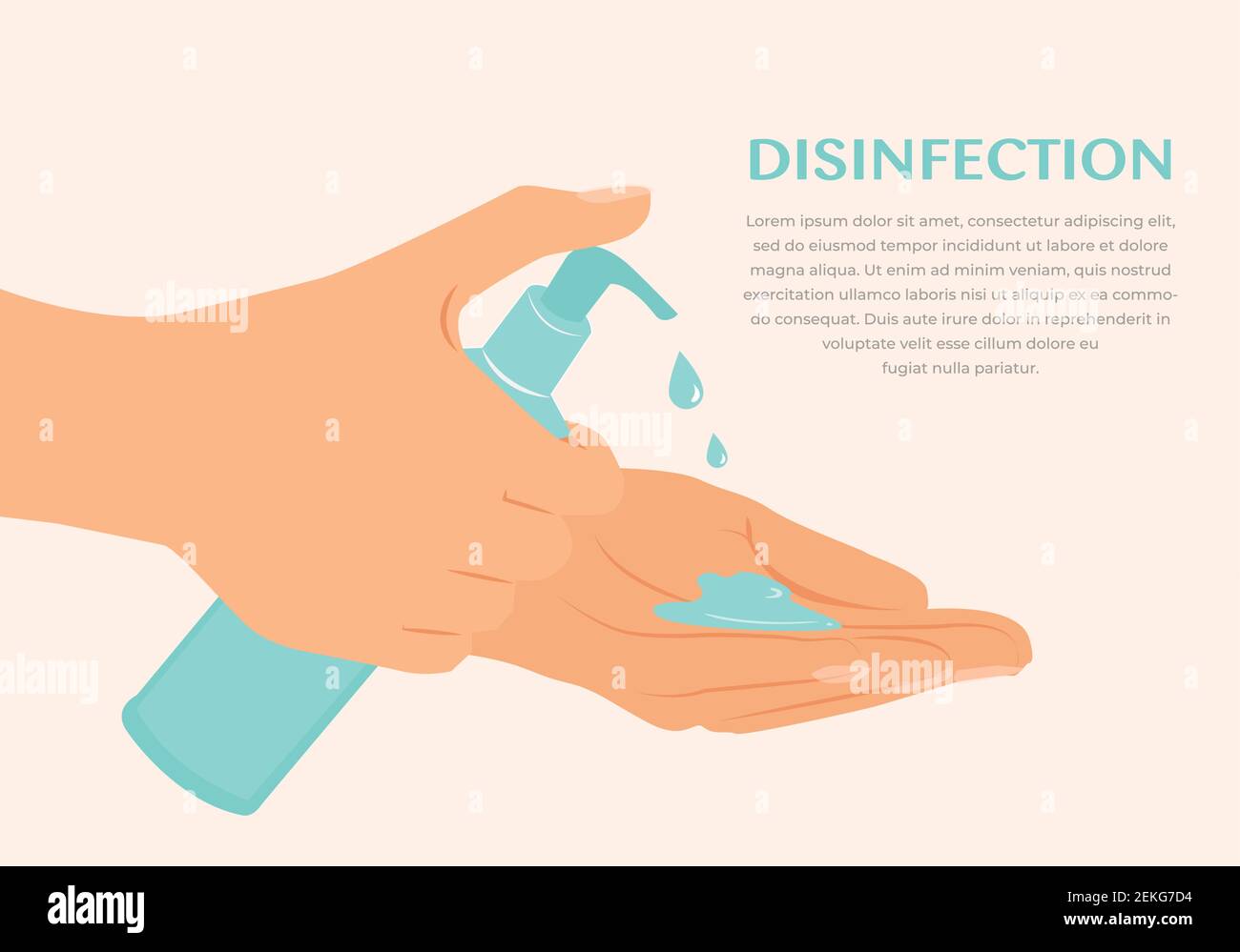 Striscione di pulire le mani. Igienizzatore per le mani. Igiene personale. Usare gel antisettico per pulire le mani e prevenire i germi. Applicazione di un igienizzatore idratante Illustrazione Vettoriale