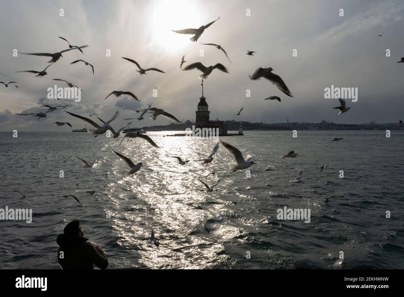 La Torre della Maiden nel quartiere di Uskudar di Istanbul, Turchia Foto Stock