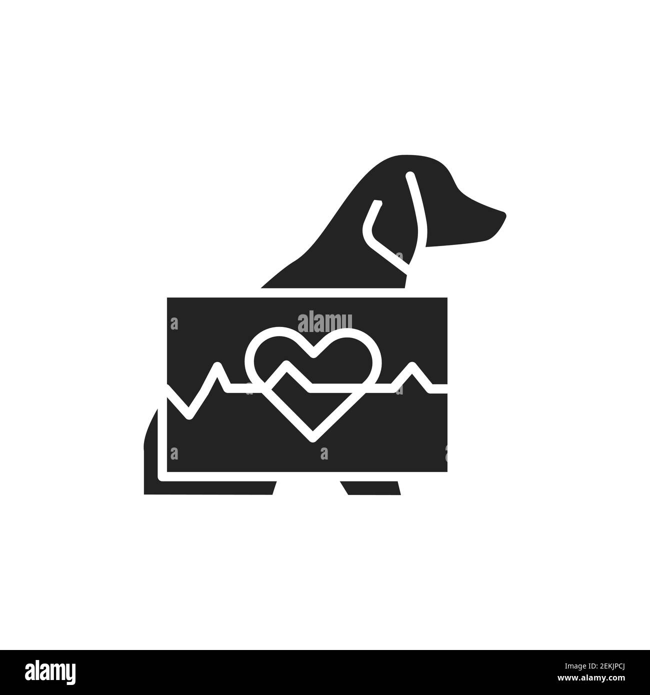 Icona glifo nero per cardiologia animale. Elemento vettoriale isolato. Pittogramma per pagina web, app mobile, promo. Illustrazione Vettoriale
