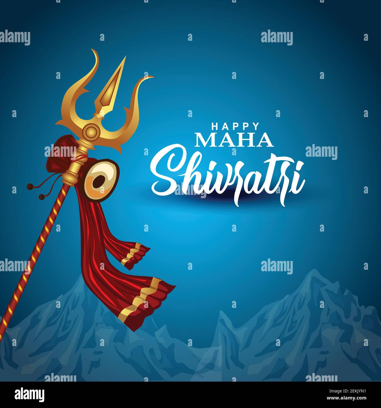 Happy maha Shivratri con trisulam, un festival indù celebrato di lord shiva notte, calligrafia inglese. Illustrazione vettoriale Illustrazione Vettoriale