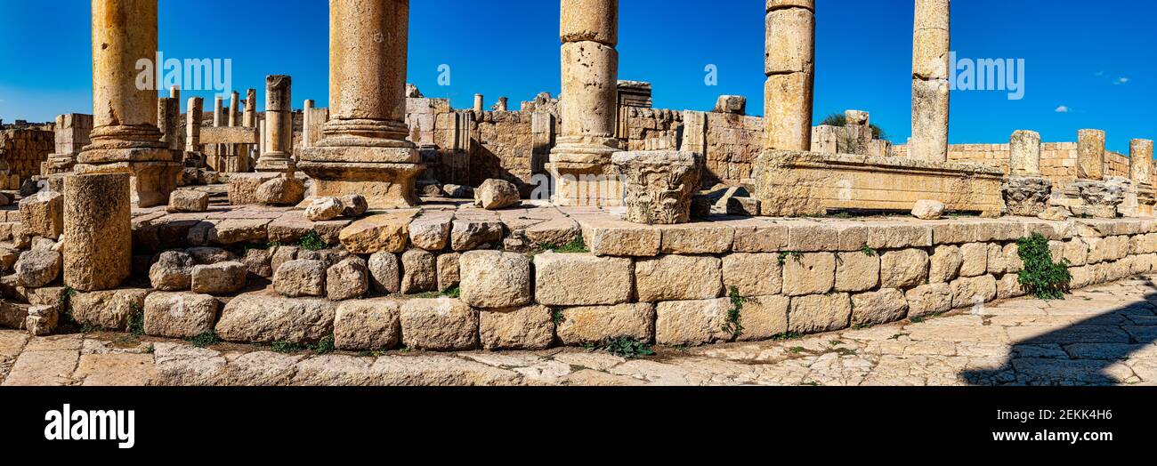 Rovine del Foro Romano a Jerash, Giordania Foto Stock