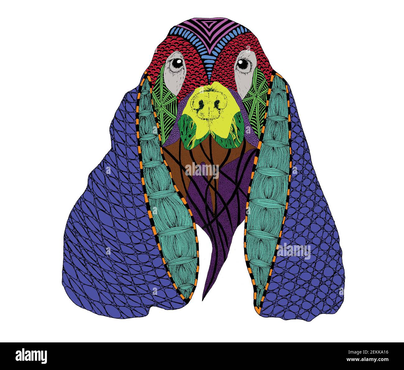 Mano disegnata 'groviglio' di un Cocker Spaniel colorato digitalmente. Foto Stock