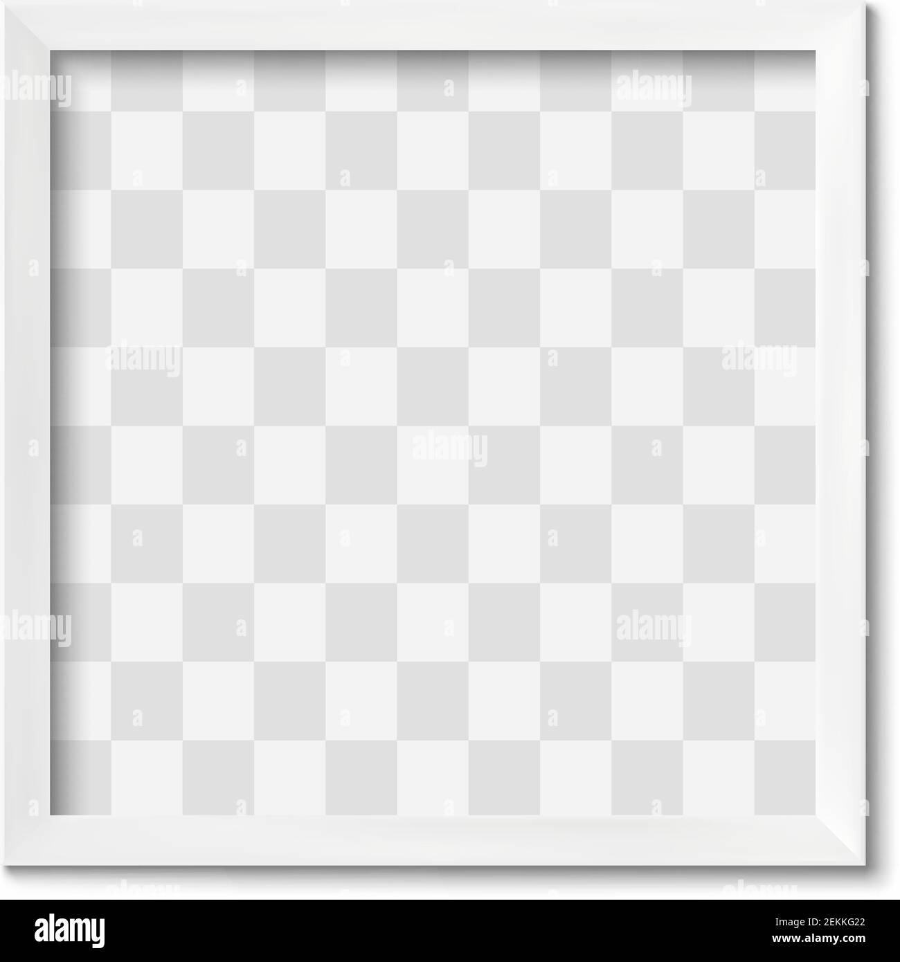 Cornice bianca. Grigio vuoto bordo quadrato semplice della foto con ombra sulla parete della galleria. Modello 3D realistico vettoriale di progettazione di interni isolati Illustrazione Vettoriale