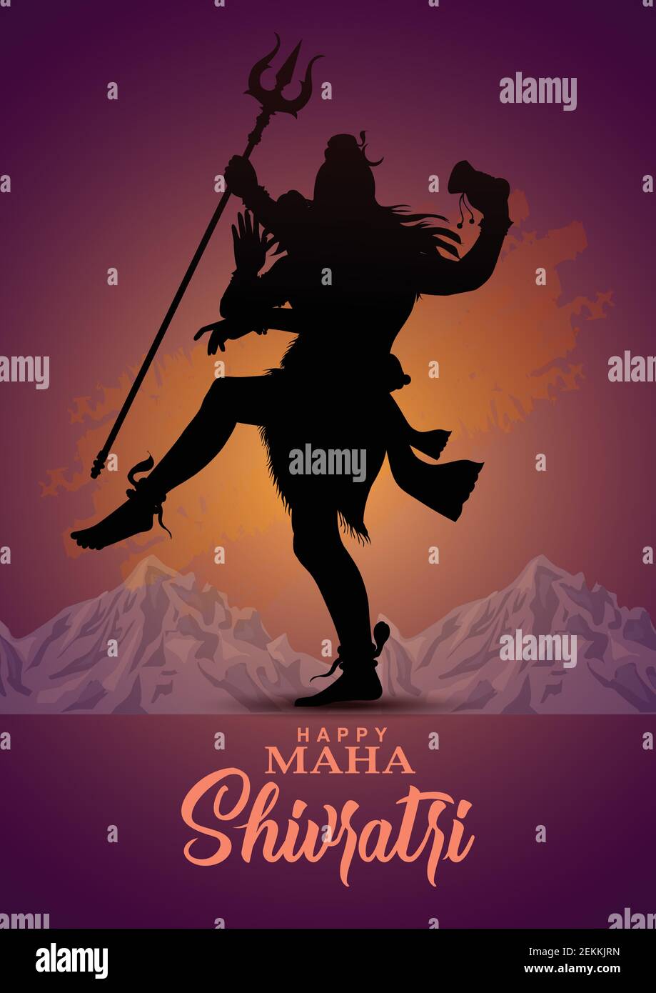 Happy maha Shivratri mahadev colore nero, un festival indù celebrato di lord shiva notte, calligrafia inglese. Disegno di illustrazione vettoriale Illustrazione Vettoriale