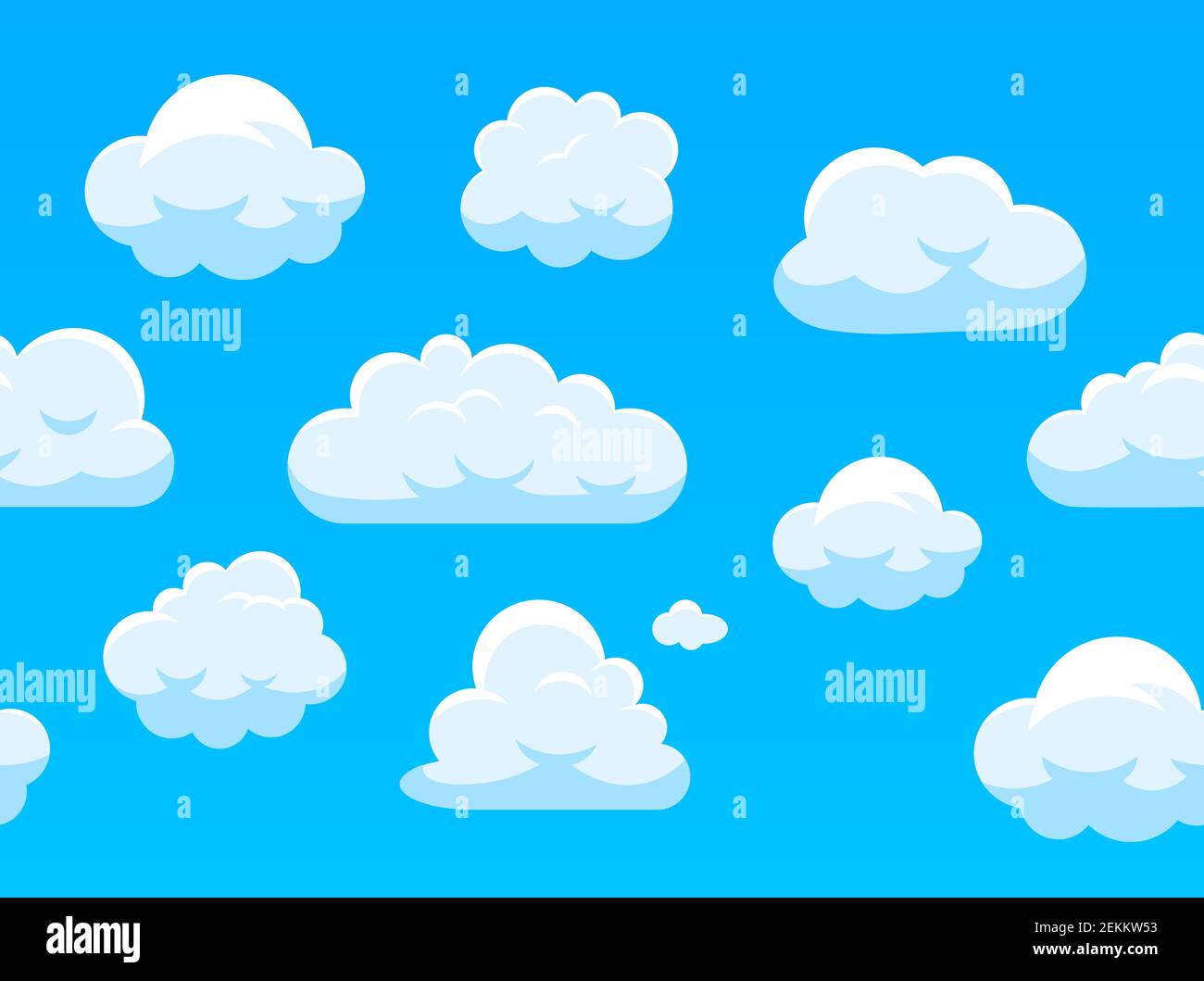Cielo senza cuciture con nuvole bianche. Cartoon blu cielo bordo per il gioco di computer. Texture vettoriale Illustrazione Vettoriale
