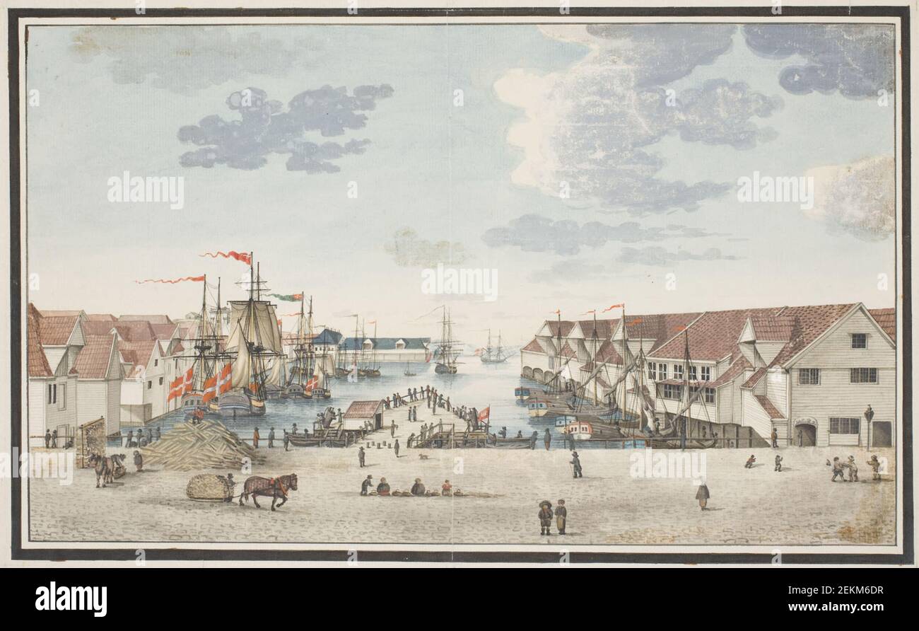 J.C. Dahl (1788-1857), Brygge i Bergen, prima del 1812 Foto Stock