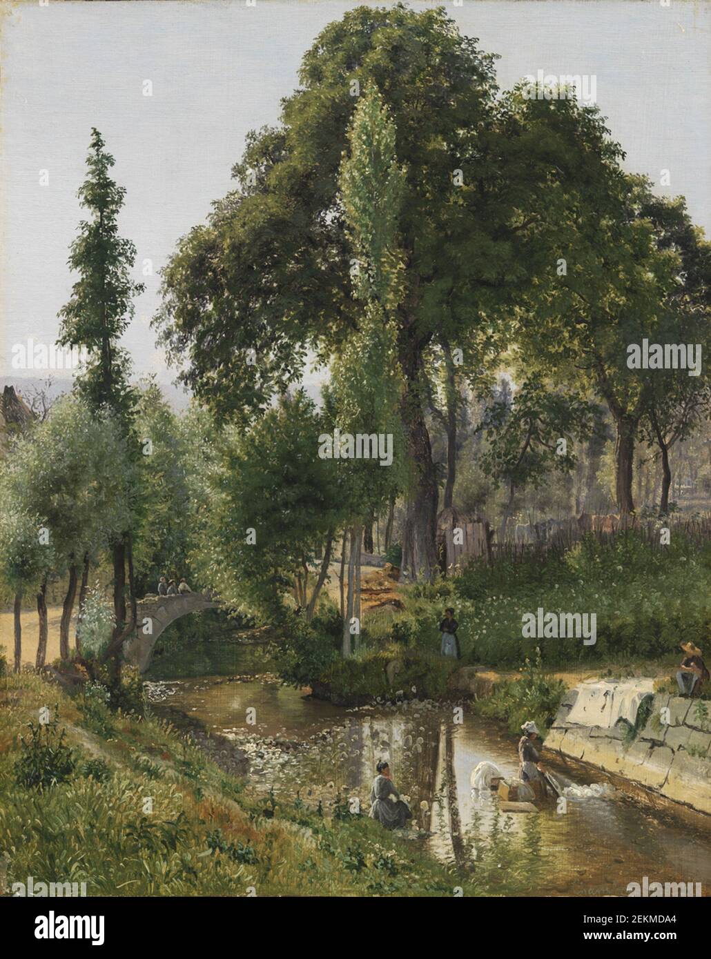 Vilhelm Kyhn (1819-1903), paesaggio dalla Savoia con le donne che si lavano nel fiume, 1850 Foto Stock