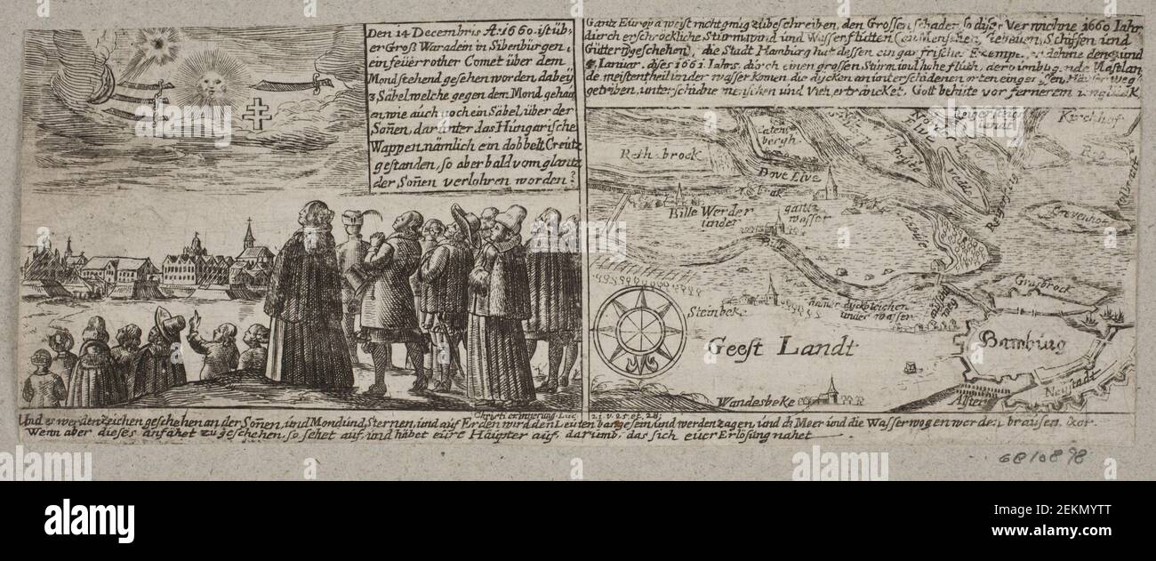 Unknown (-); Christian Rothgies (1630-1659), cometa, che si è rivelato a Grosswaterin, Sibenbürgen, 14 dicembre 1660, così come mappa di proprio ad Amburgo sotto il fiume Storm 4 gennaio 1661, CIRCA 1661 Foto Stock