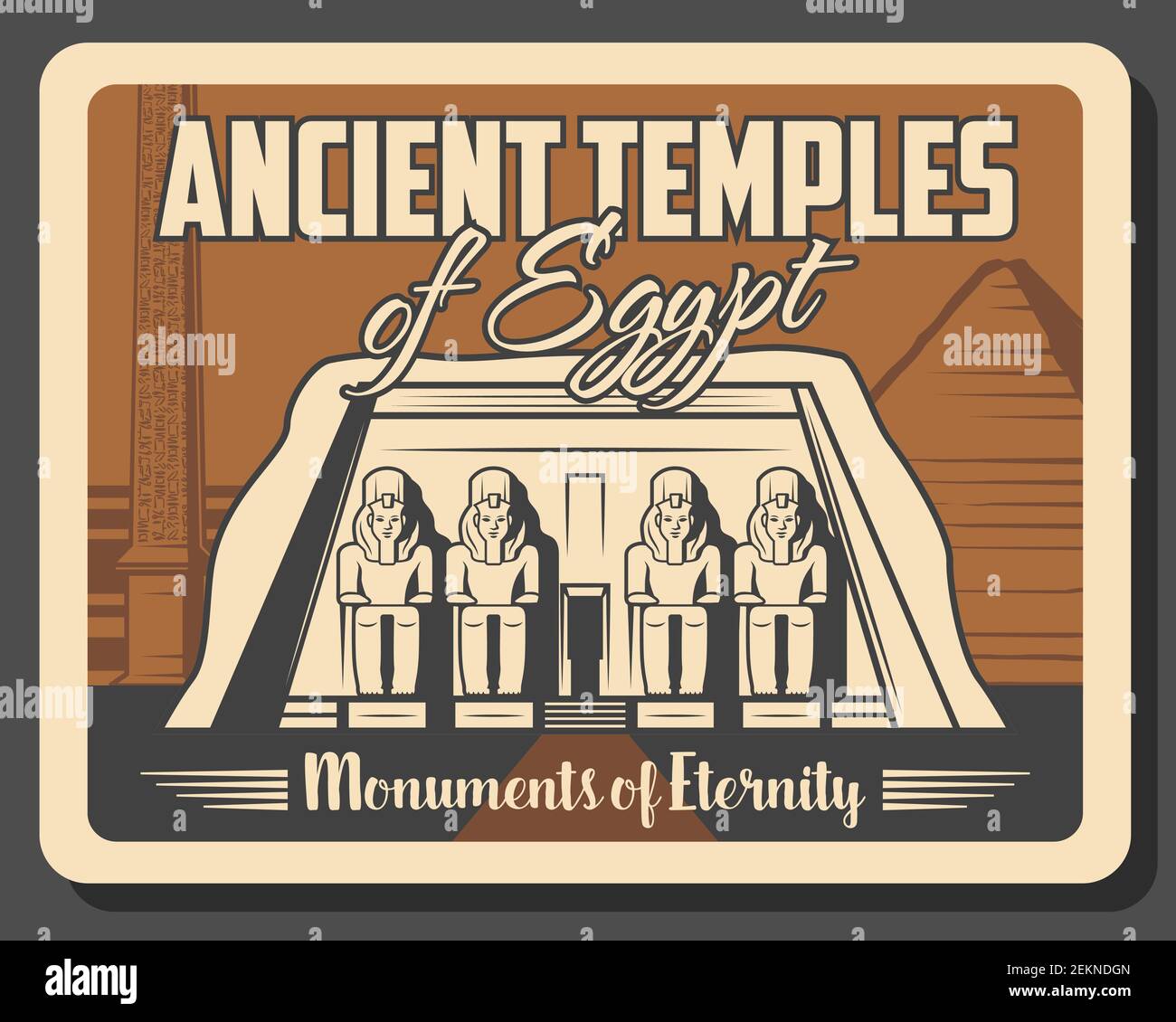 Antichi templi egiziani e monumenti storici, tour dei monumenti storici. Viaggi antichi città vettoriali di viaggio ad Abu Simbel e altre città egiziane Illustrazione Vettoriale