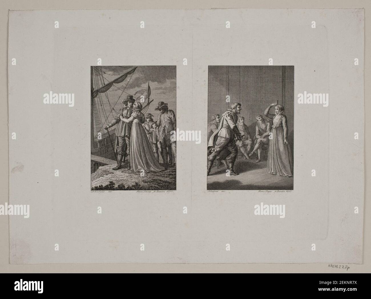 Meno Haas (1752-1833); Johann David Schubert (1761-1822), scena di addio a una nave; un uomo che attira il suo swoon verso una donna, 1803 Foto Stock