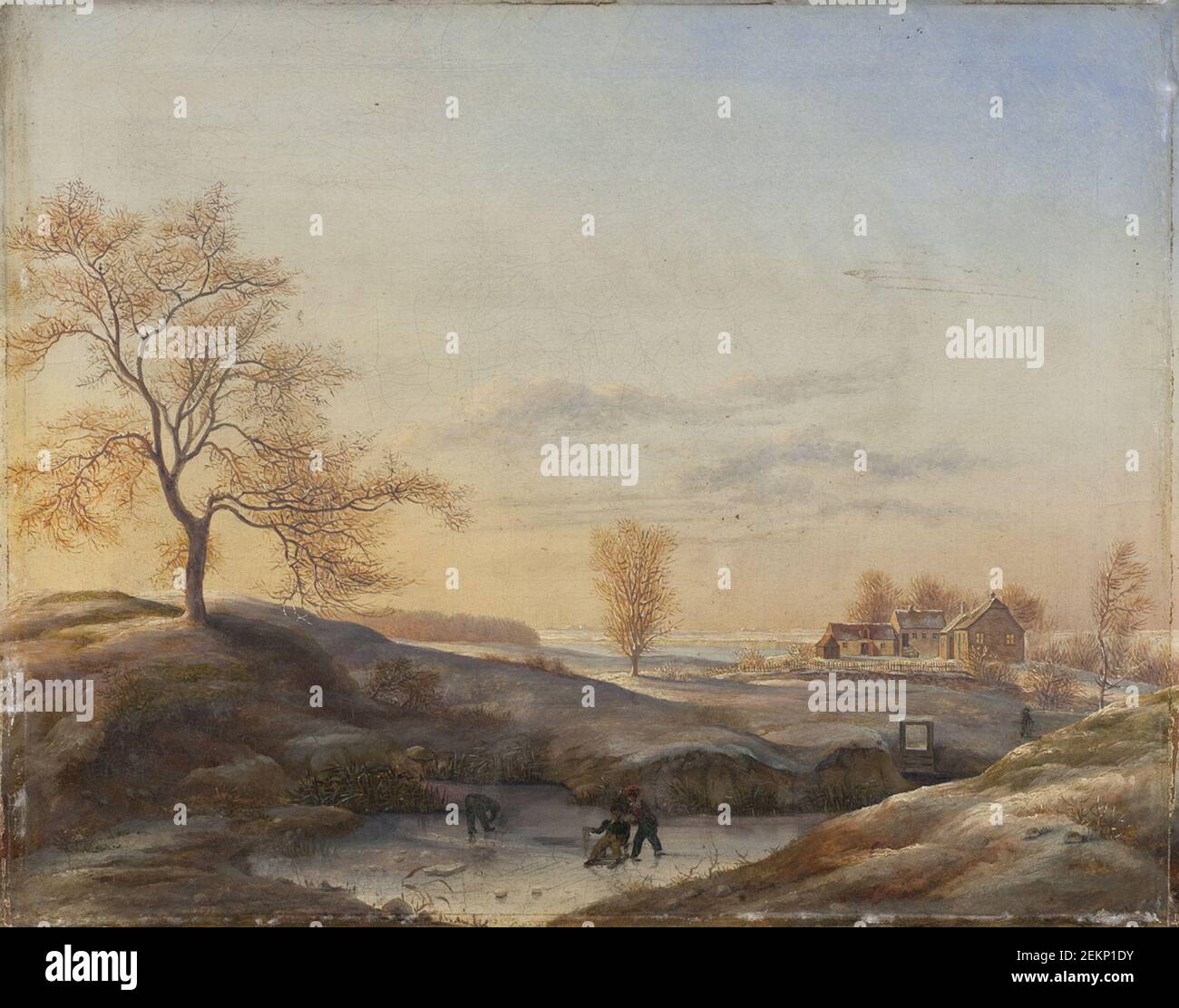 Johan Stroe (1805-1865), paesaggio invernale da Frederiksdal con zoccoli per scarpe, 1820-1829 Foto Stock