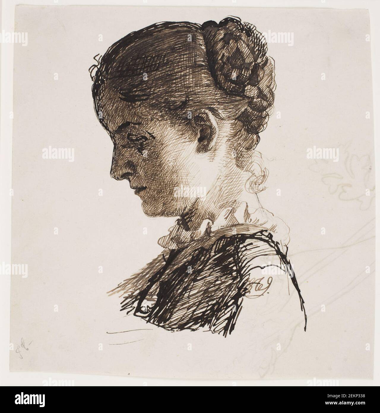 Kristian Zahrtmann (1843-1917), la Soester Elisabeth dell'artista. Profilo t.v. Materiale per treccia, 1869-07-19 Foto Stock