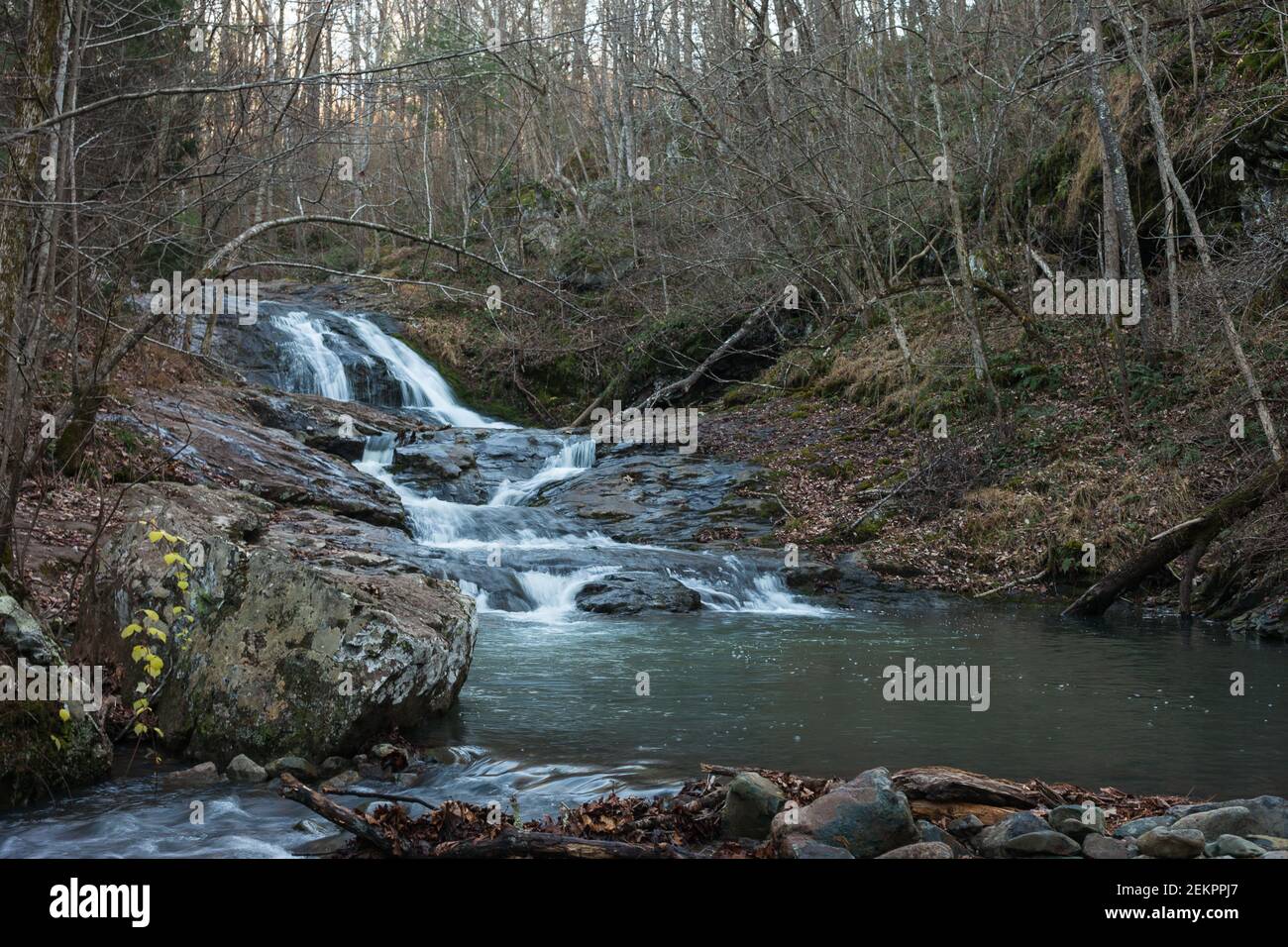 L'acqua scorre sopra il torrente roccioso nelle montagne in Virginia Foto Stock