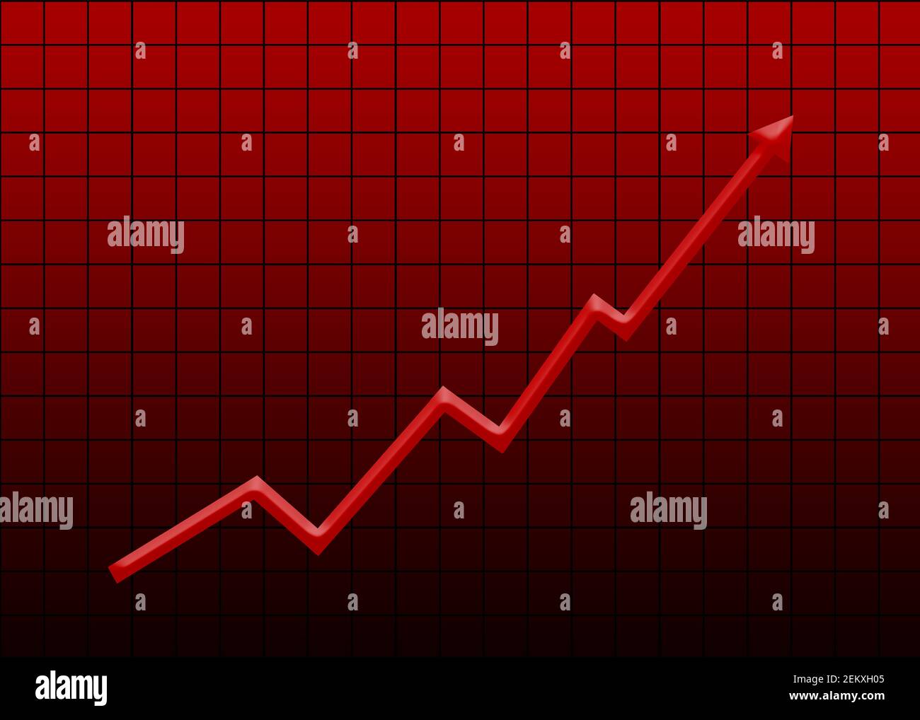 freccia rossa 3d in aumento nella griglia del grafico rosso. Crescita aziendale, aumento del mercato azionario e profitto, concetto di progresso finanziario Foto Stock