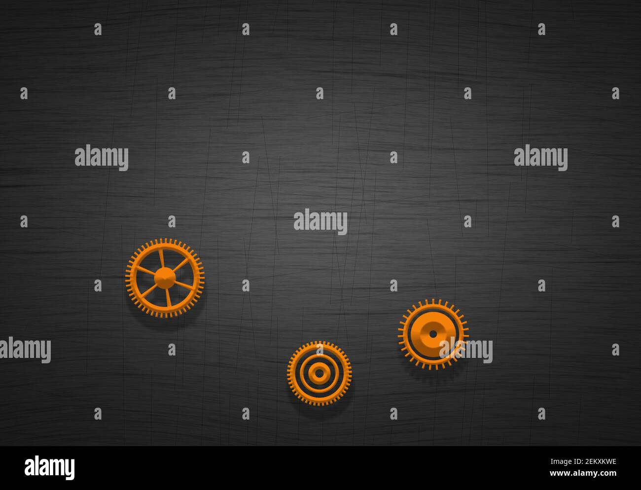 Sfondo grigio con simbolo di ingranaggio arancione. Concetto del settore commerciale, vista frontale con spazio Foto Stock
