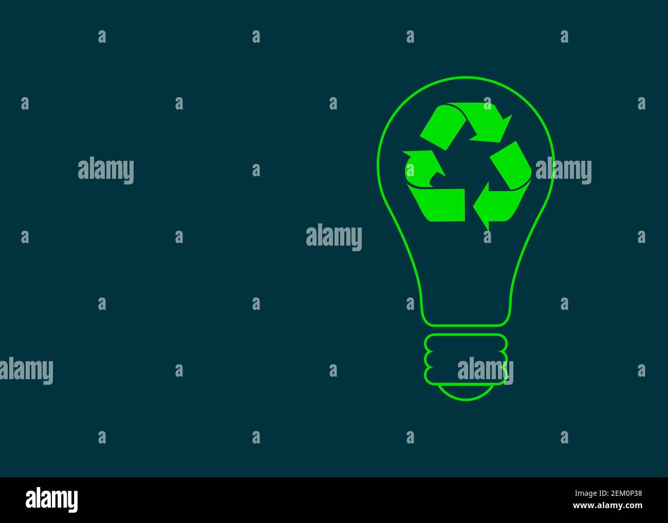 Lampadina di ricircolo. Lampadina verde con simbolo di riciclo. Copia spazio, semplice e creativo ecofriendly illustrazione, copia spazio. . Foto Stock