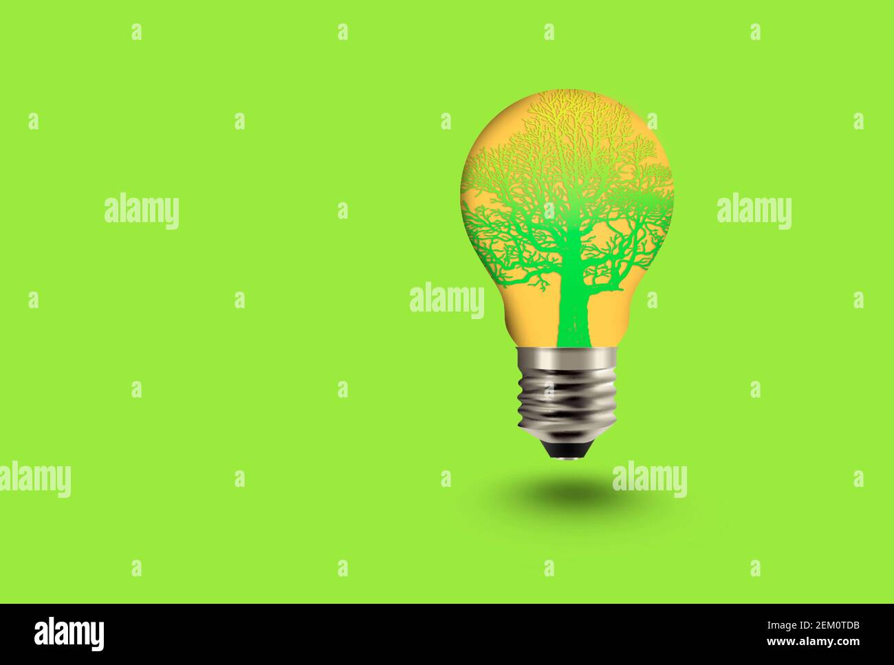 Provare all'interno di una lampadina. Illustrazione concettuale ecofriendly. Concetto di energia verde. Sfondo verde naturale. visualizzazione 3d. Foto Stock