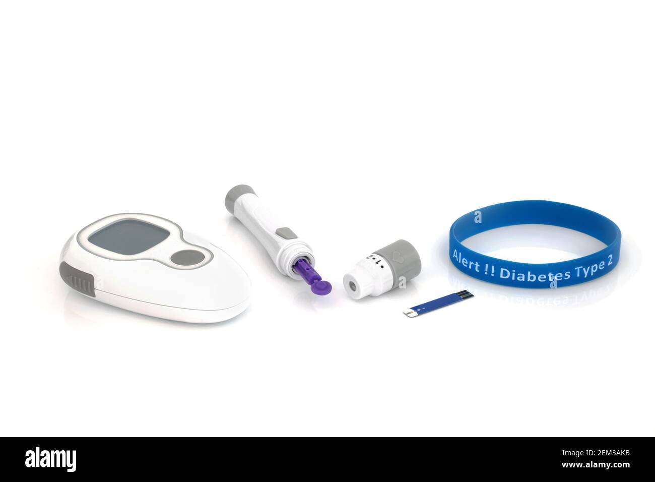 Kit di apparecchiature per l'analisi del diabete con misuratore della  glicemia, dispositivo di lancing, striscia tester e cinturino da polso in  gomma di avviso per il diabete di tipo 2 in blu.