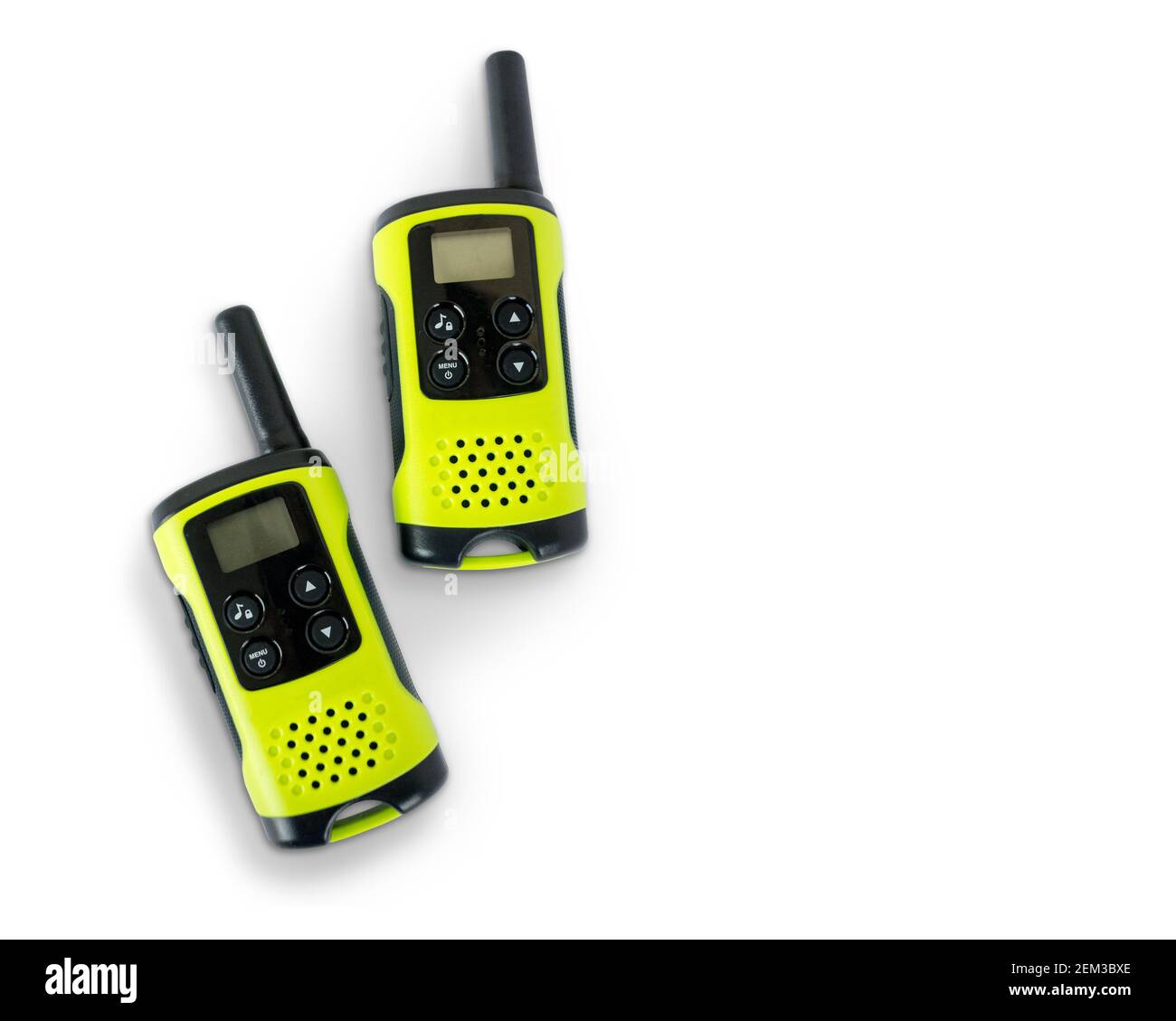 Walkie talkie isolati su sfondo bianco Foto Stock