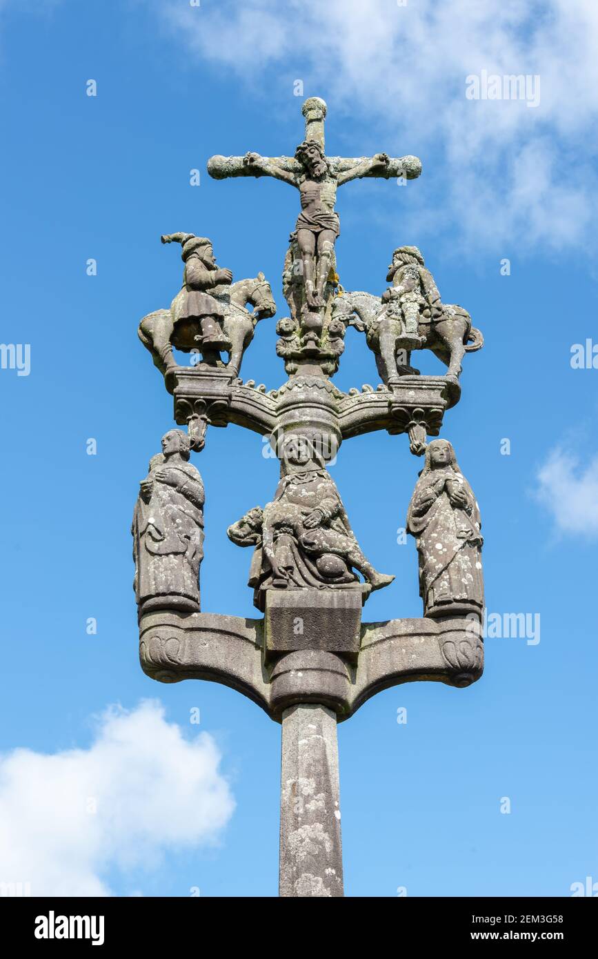 Calvario di Sainte Marie du Ménez-Hom a Plomodiern nel Finistère, Bretagna Francia Foto Stock