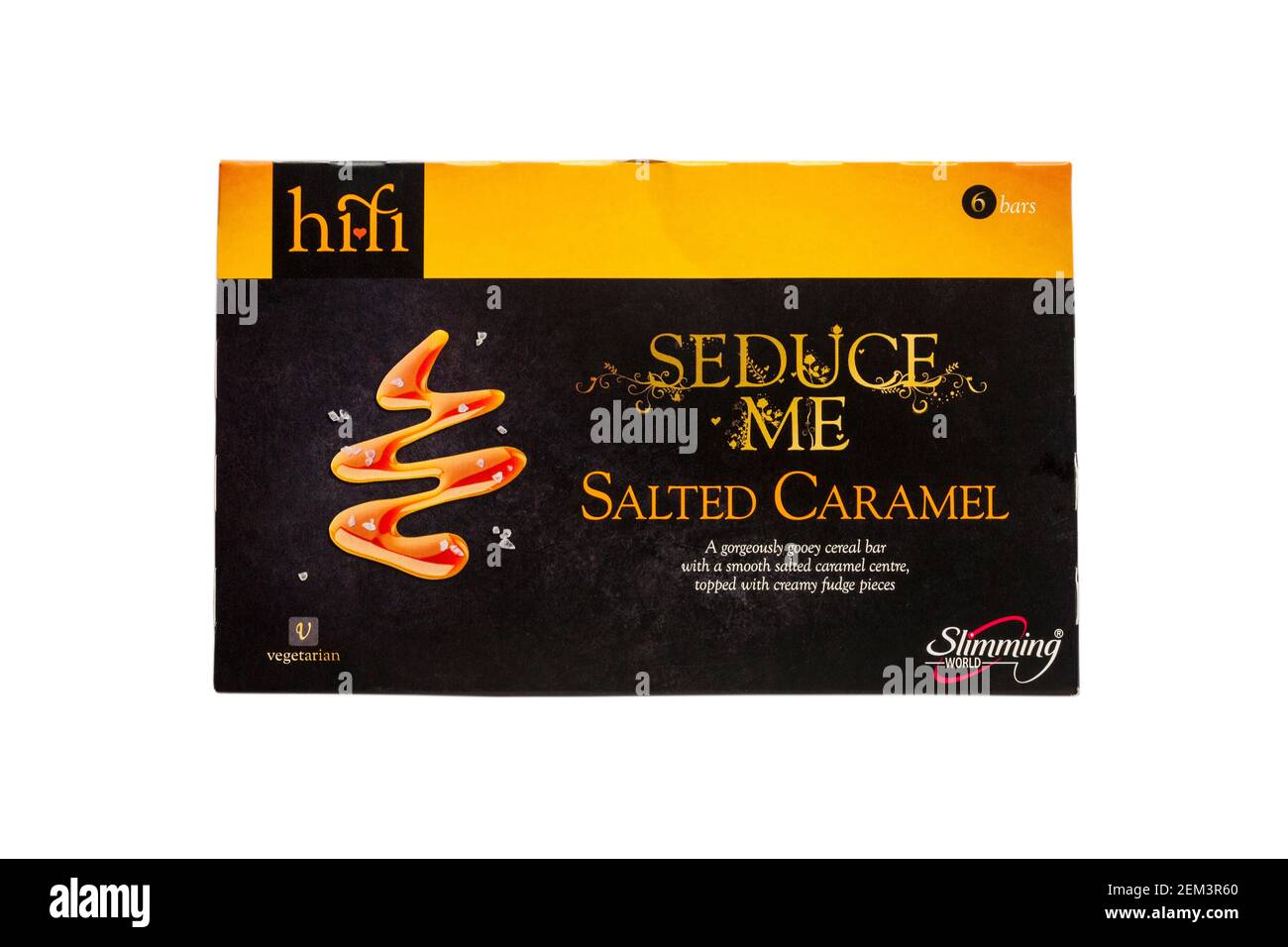 Scatola di Hi-fi seduce Me salato caramello cereali da bar Slimming World isolato su sfondo bianco Foto Stock