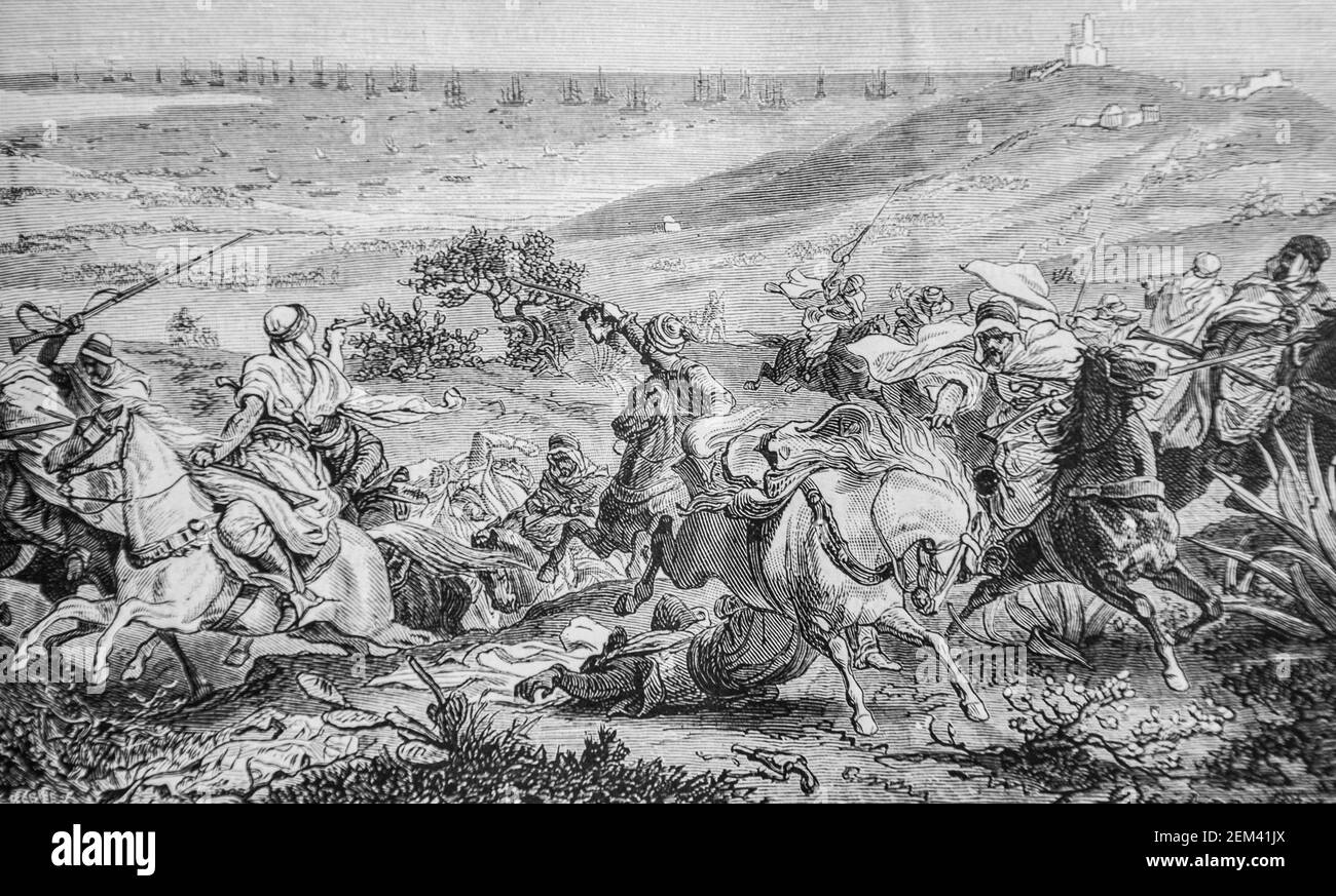 debarquement de l'armee française a sidi-ferruch, 1804-1832 histoire de france par henri martin ,editeur furne 1880 Foto Stock